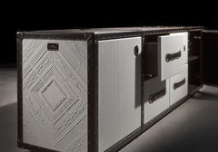 Traveler Sideboard, Hand Engraved Leather / Black Havana Pine