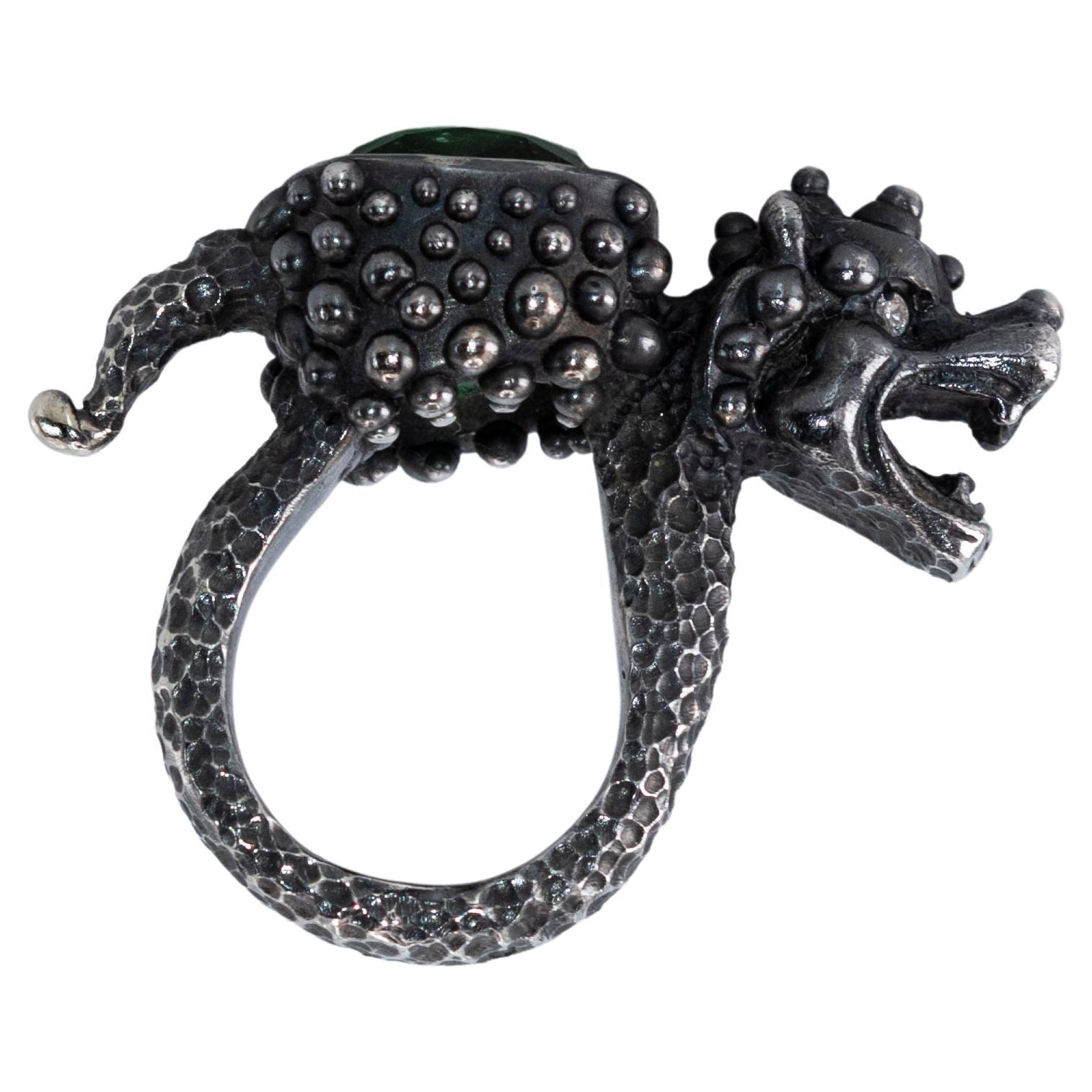 "Traveling Chimera" Ring Tourmaline and Diamonds set in blackened Silver. For Sale