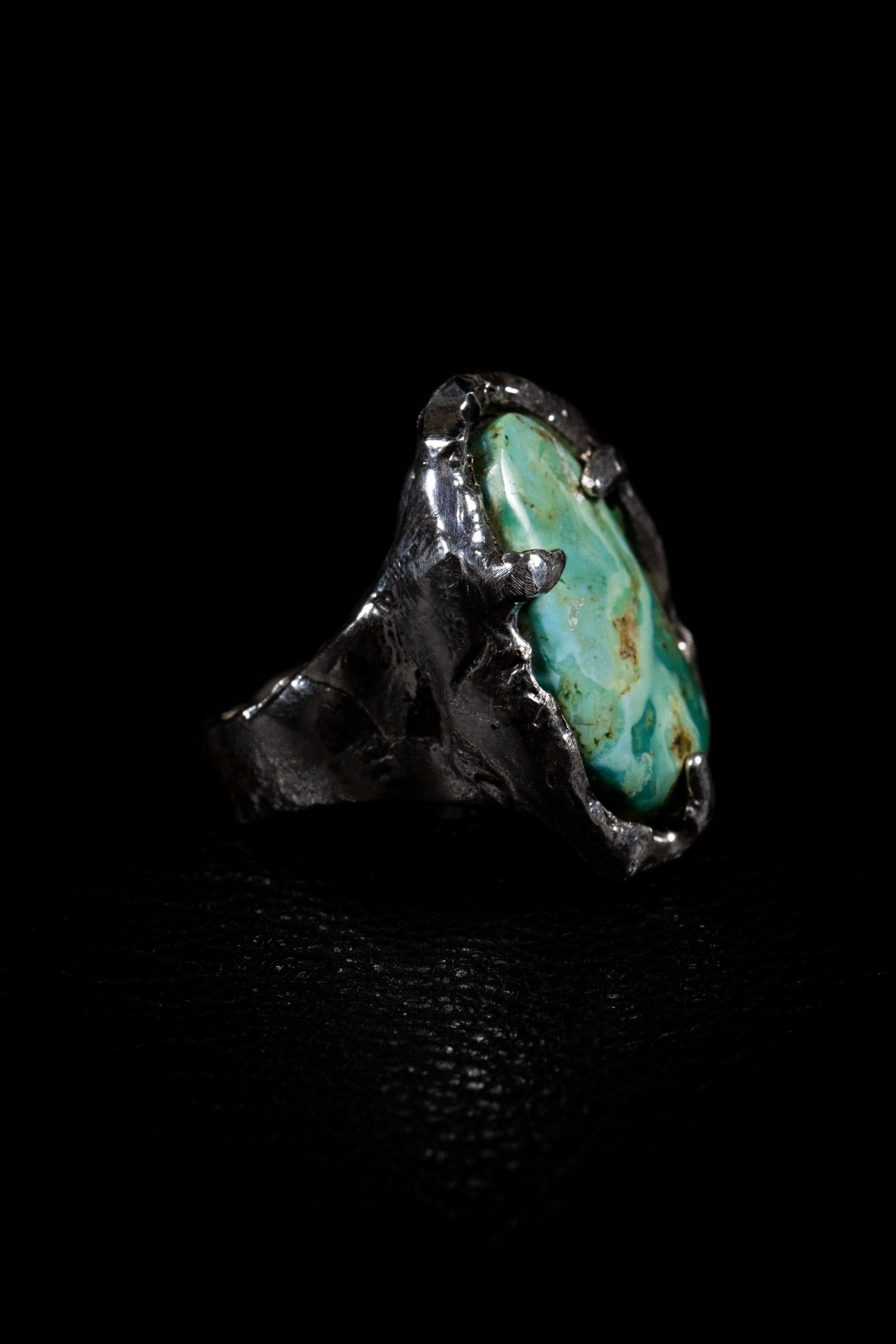 Cabochon Traveling Dream (Baja Turquoise, Sterling Silver Ring) For Sale