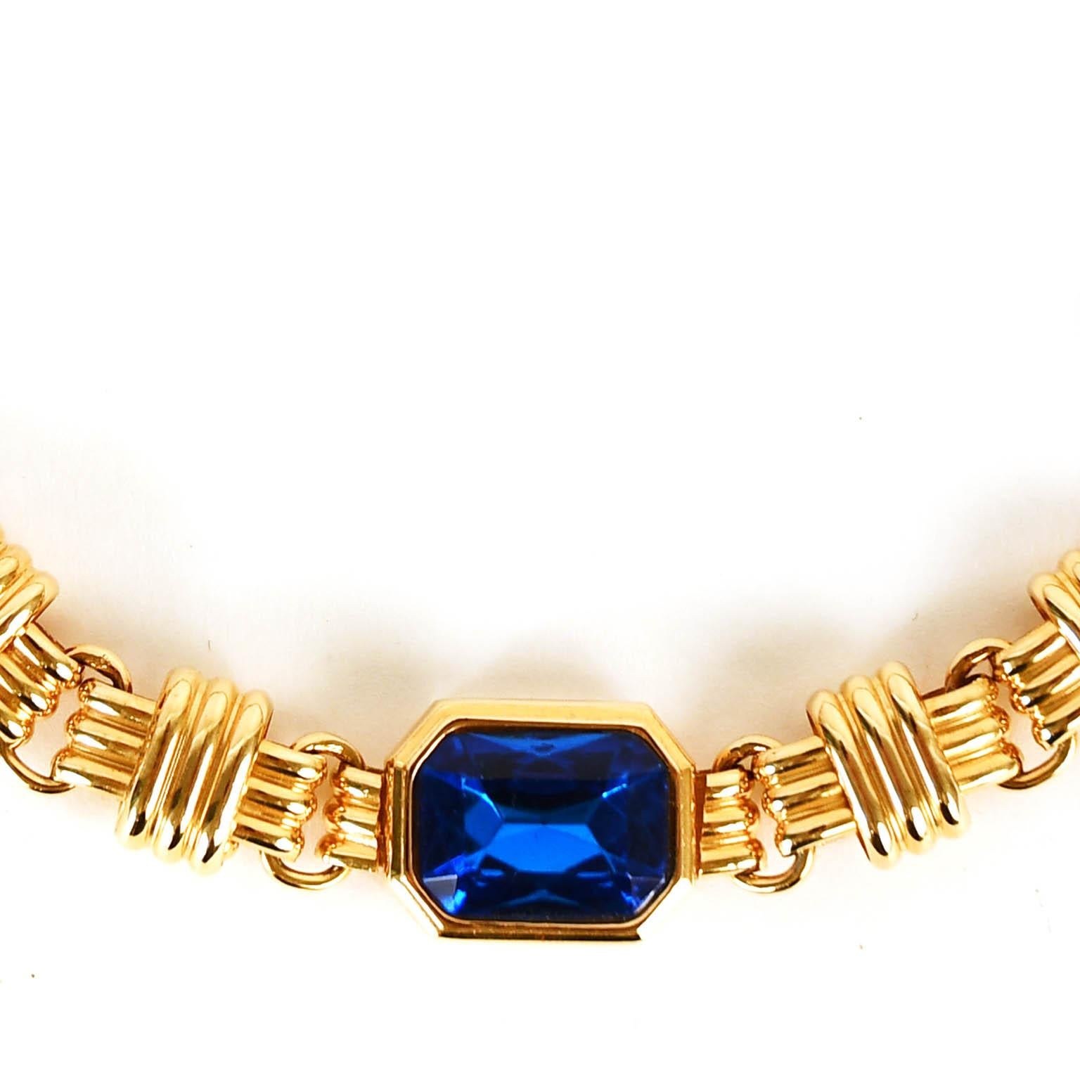 Traveller Bijoux Cascio 1970s Gold Plated with Blue Strass Gilted Necklace Italy In Good Condition In Vienna, AT