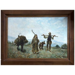 Used "Travellers" Oil on Canvas, Signed "a. Briones", 20th Century