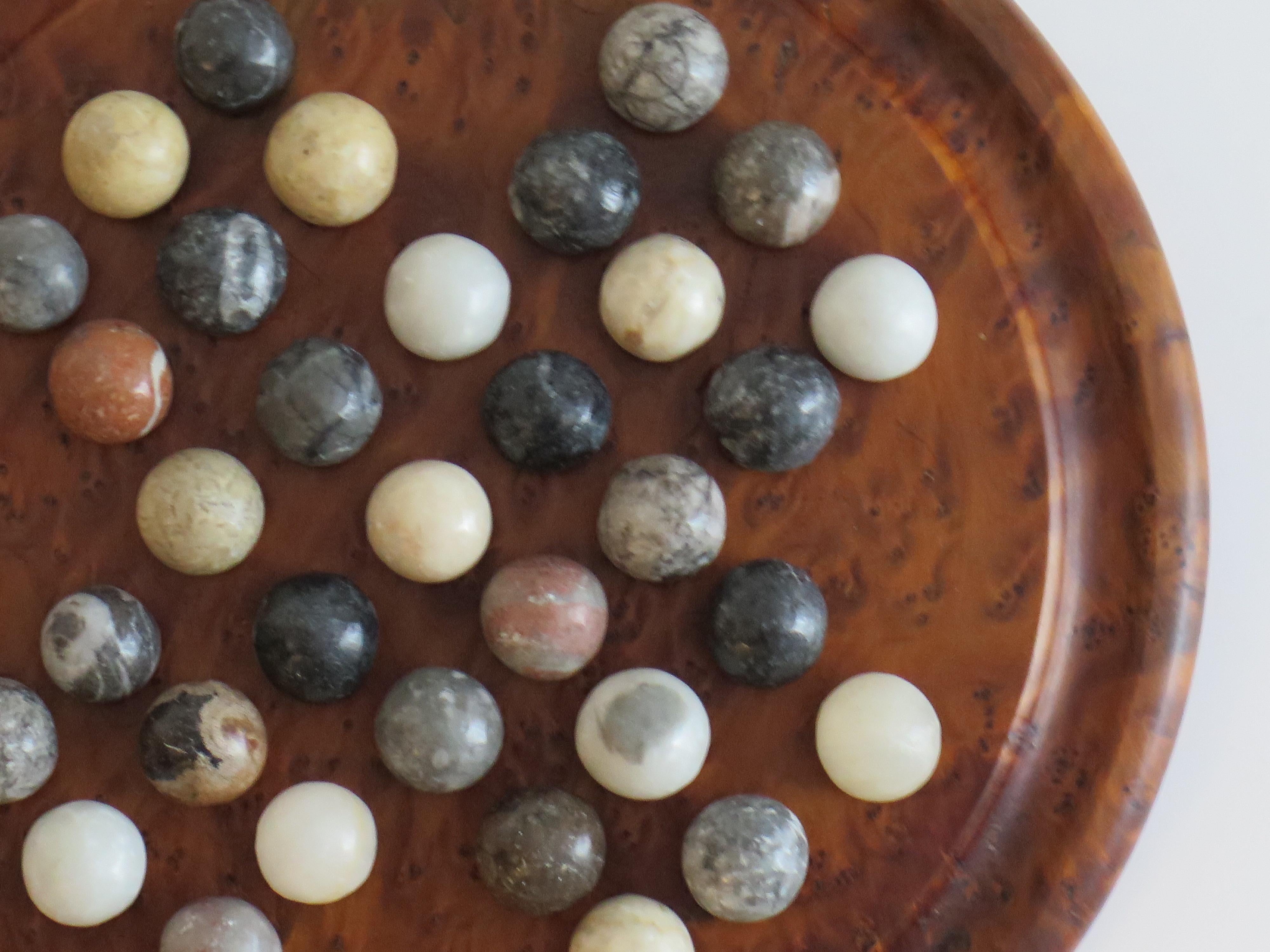 Marble Solitaire Game with hardwood board and 33 agate stone Marbles, Circa 1925 For Sale 5