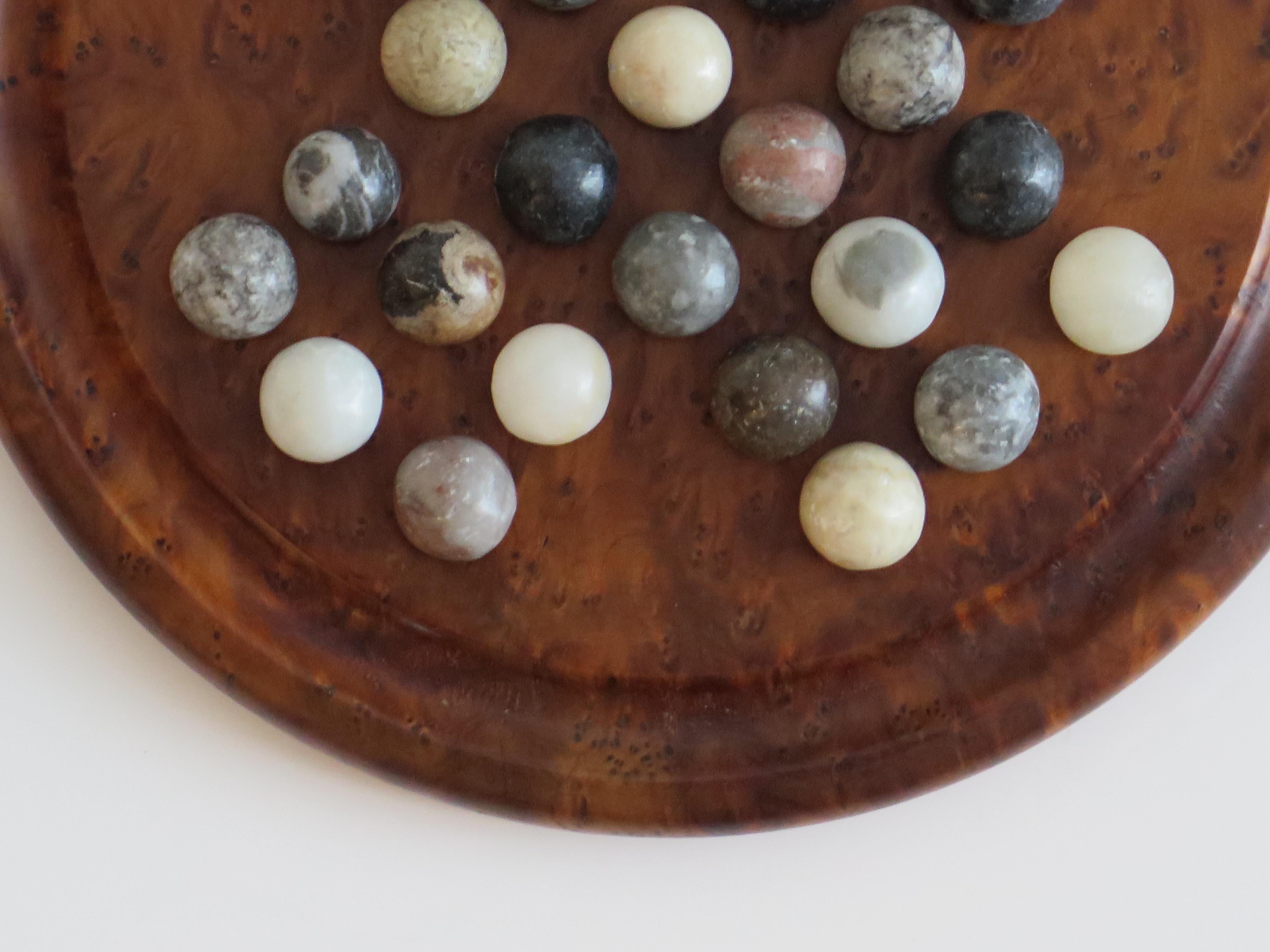 Marble Solitaire Game with hardwood board and 33 agate stone Marbles, Circa 1925 For Sale 6