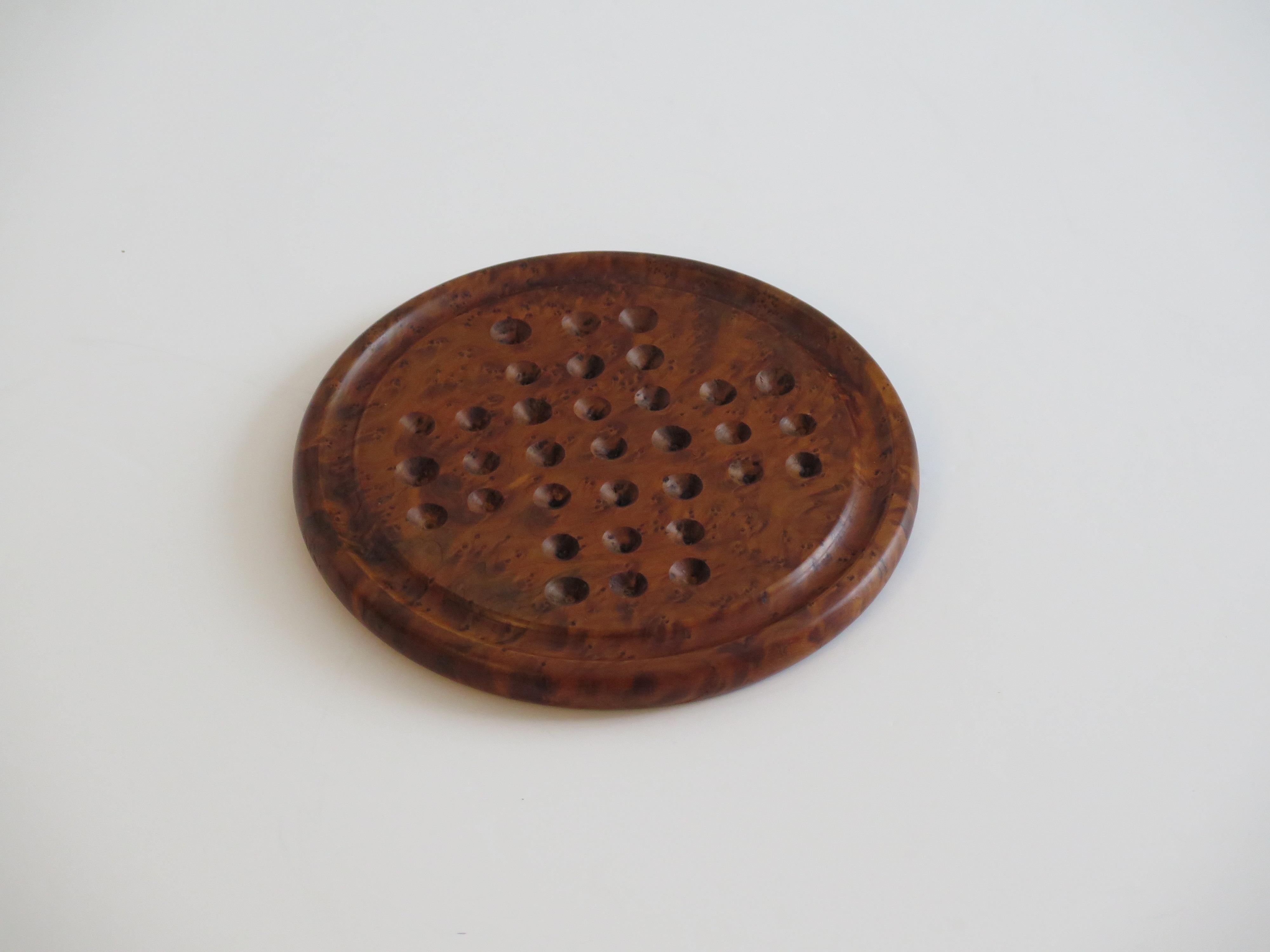 Stone Marble Solitaire Game with hardwood board and 33 agate stone Marbles, Circa 1925 For Sale