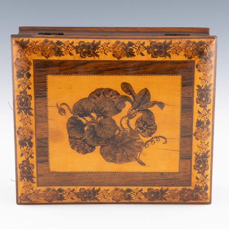 Mid-19th Century Travelling Tunbridge Ware Writing Slope Edmund Nye c1860 For Sale