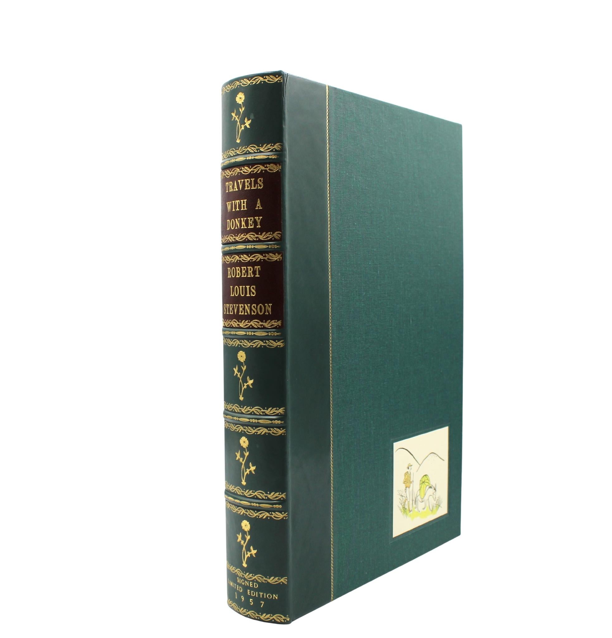 Stevenson, Robert Louis. Travels with a Donkey in the Cévennes. New York: The Limited Editions Club, 1957. Limited edition, numbered 763/1500. Signed and illustrated by Roger Duvoisin. In original basketweave cloth boards, with front inlay and paper