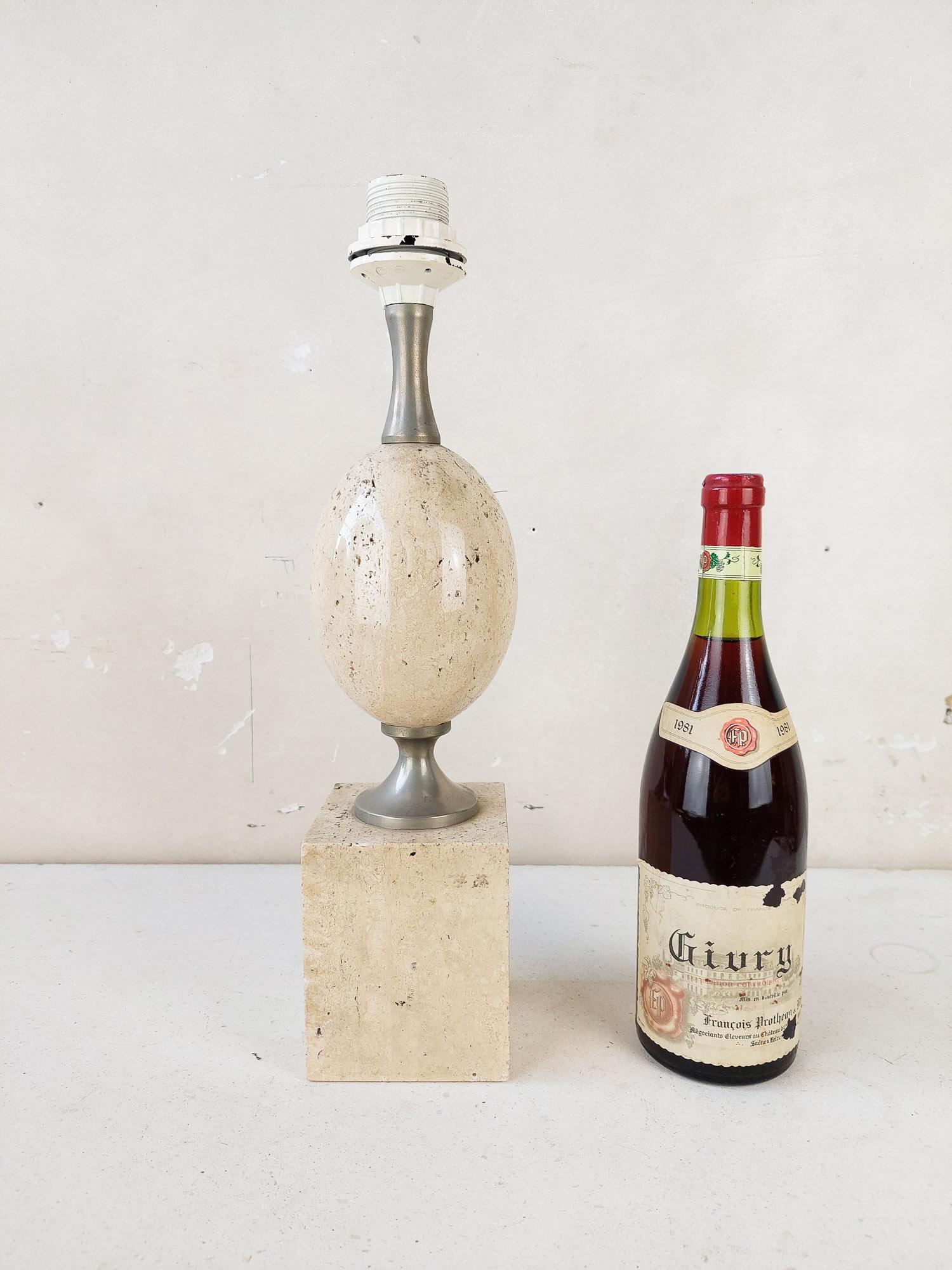 Mid-Century Modern Travertin and Brass Table Lamp by Maison Barbier