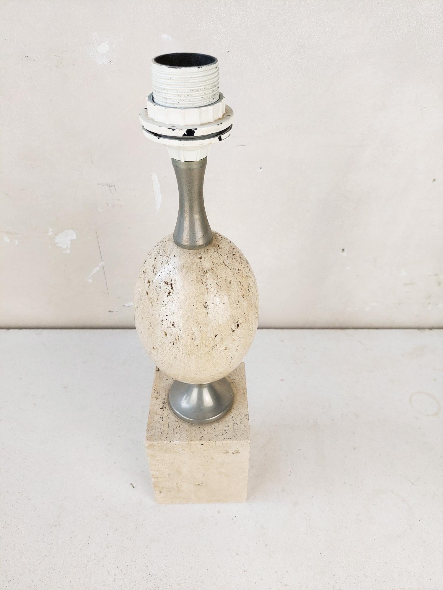 French Travertin and Brass Table Lamp by Maison Barbier