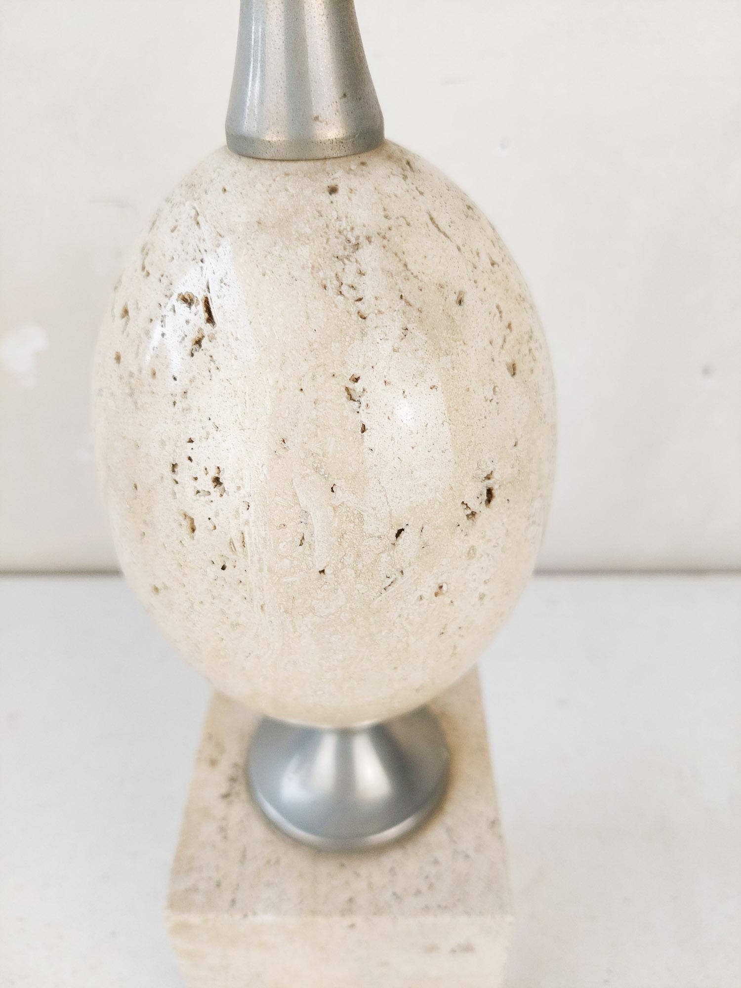 Travertin and Brass Table Lamp by Maison Barbier In Good Condition For Sale In Baambrugge, NL