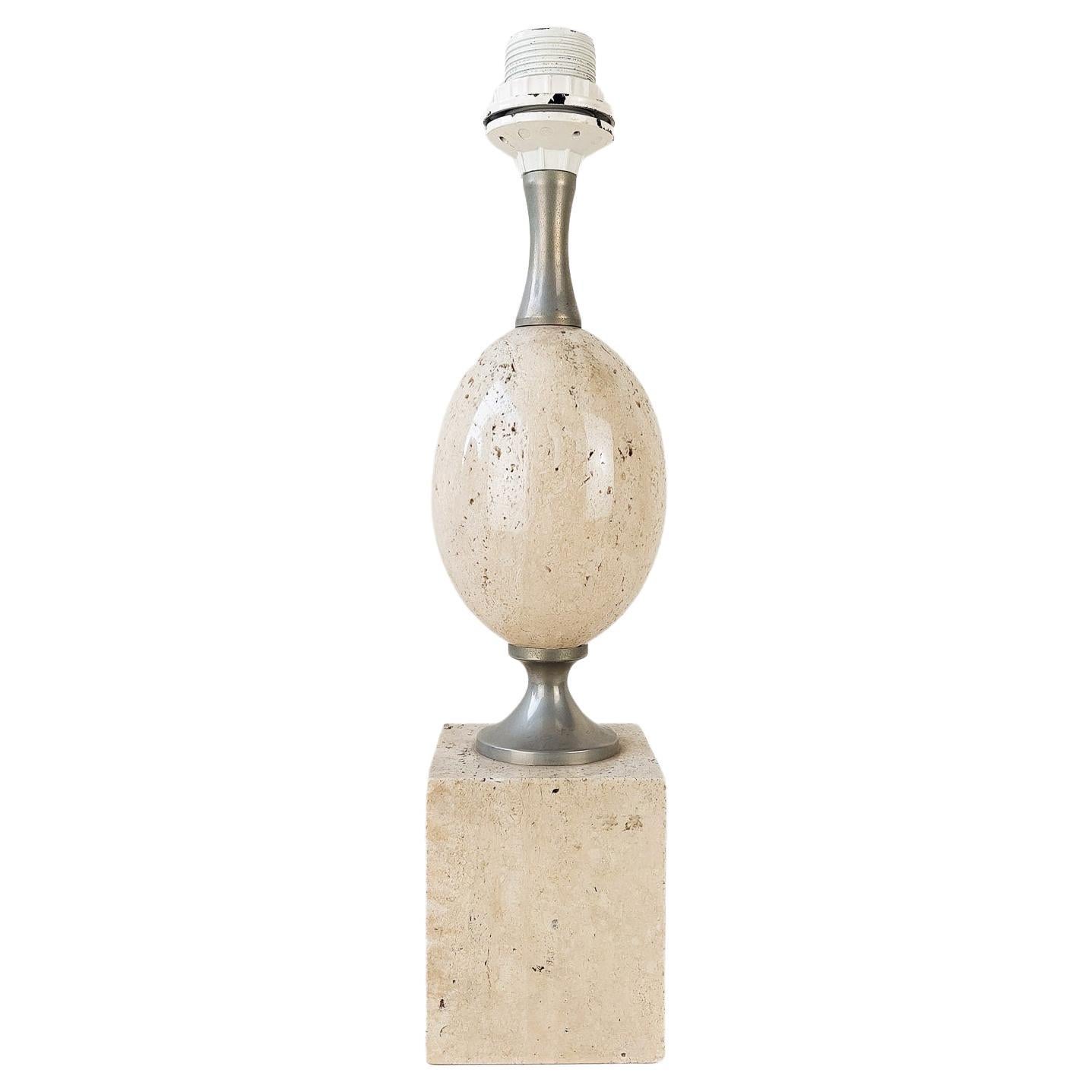 Travertin and Brass Table Lamp by Maison Barbier For Sale