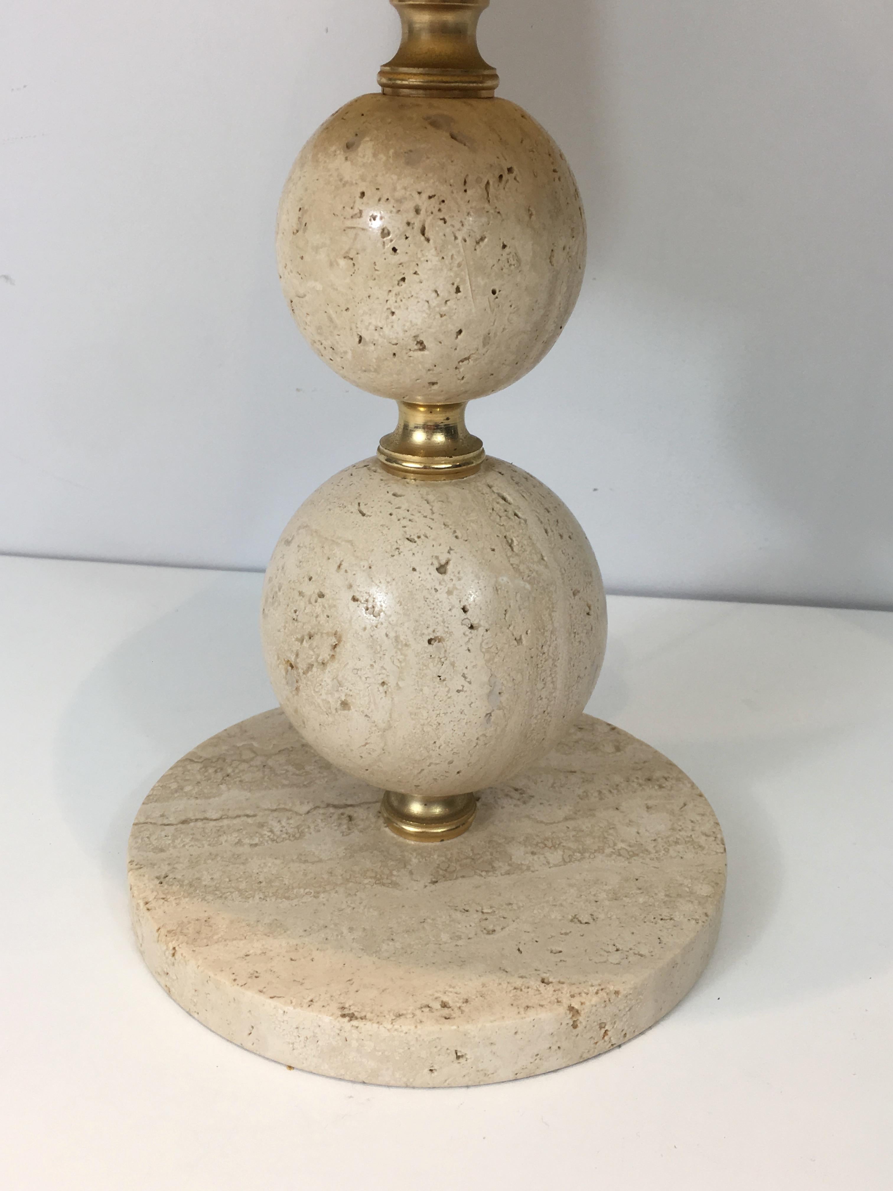 Travertin and Brass Table Lamp, circa 1970 For Sale 4