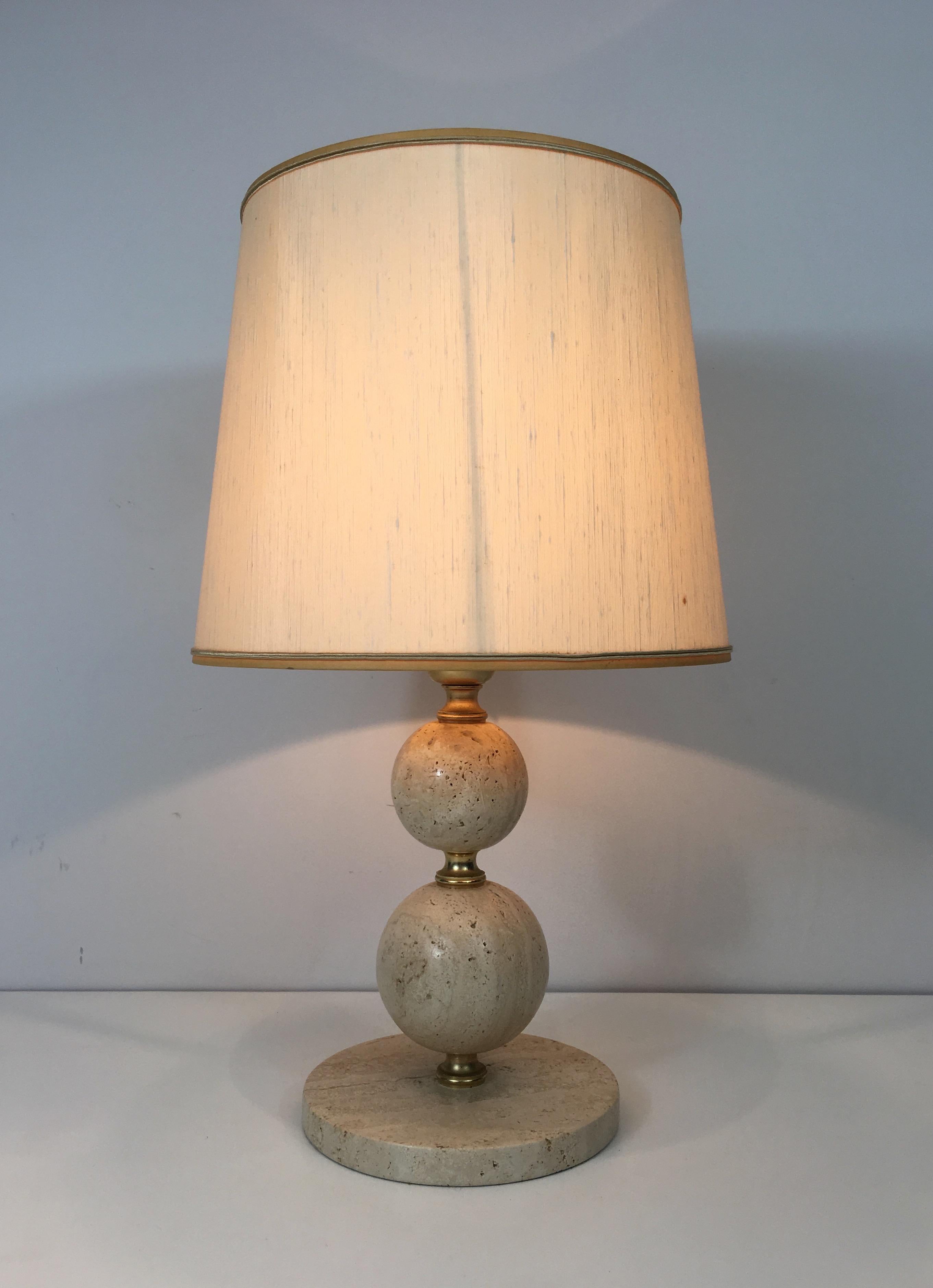 Travertin and Brass Table Lamp, circa 1970 For Sale 5