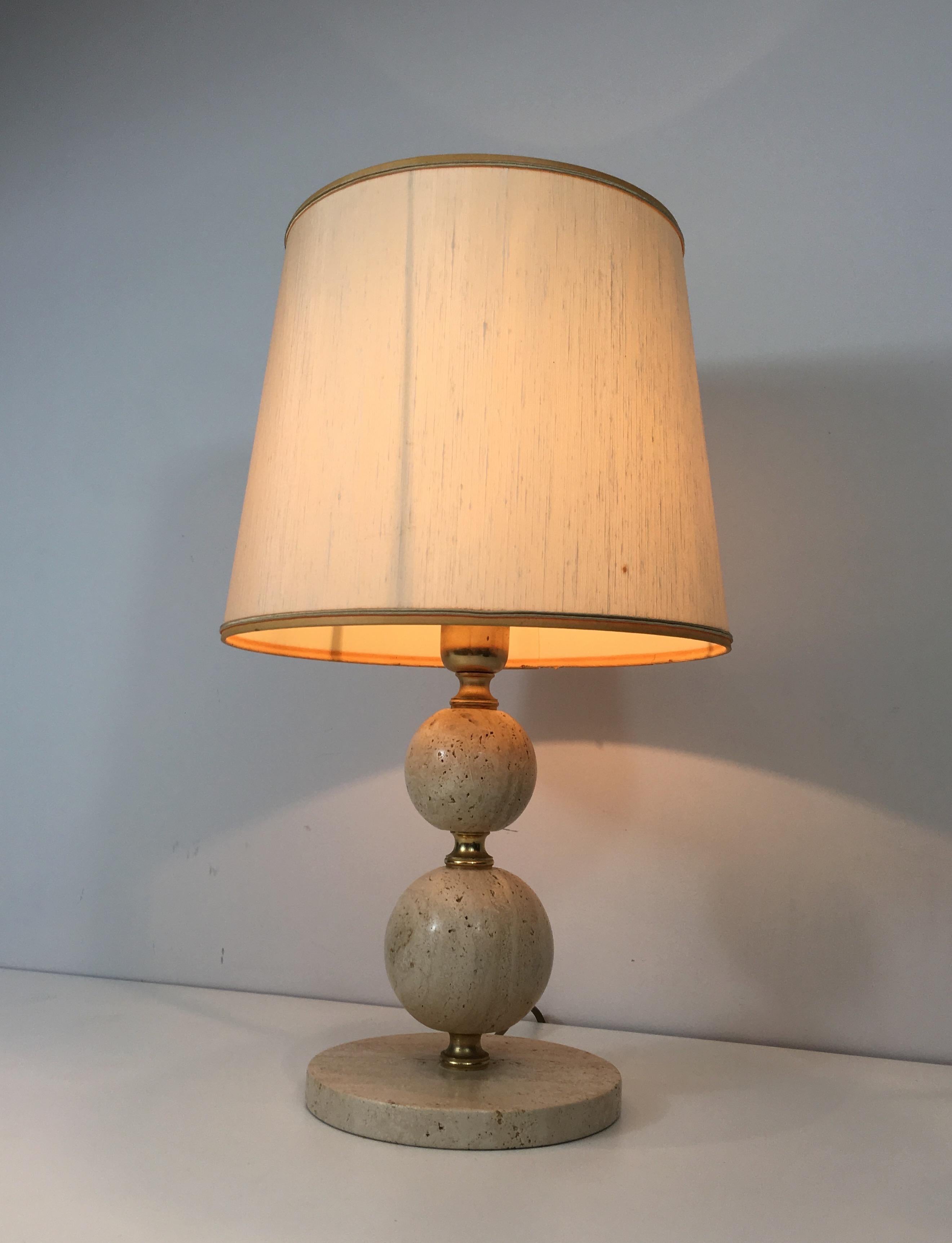Travertin and Brass Table Lamp, circa 1970 For Sale 6