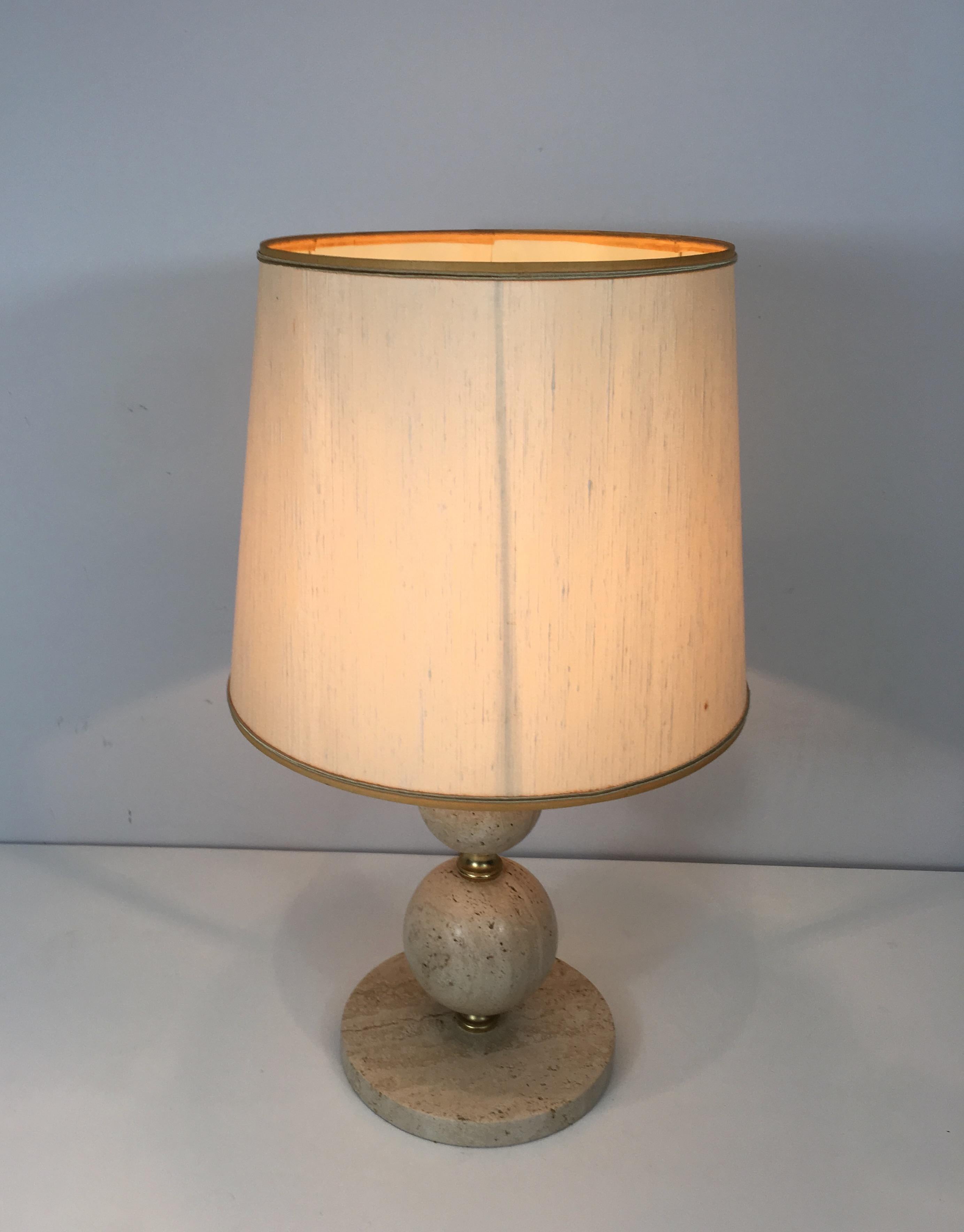 Mid-Century Modern Travertin and Brass Table Lamp, circa 1970 For Sale