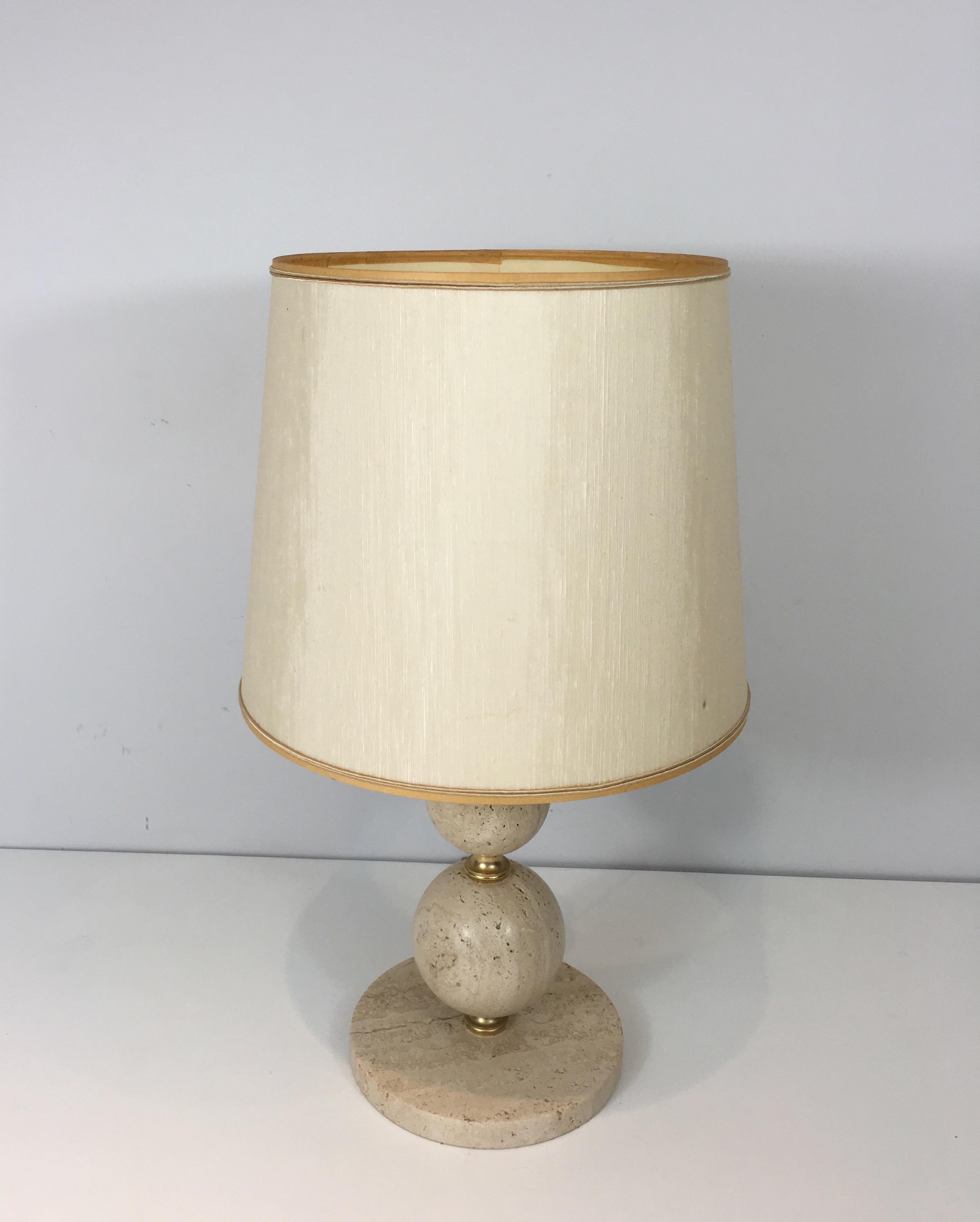Late 20th Century Travertin and Brass Table Lamp, circa 1970 For Sale