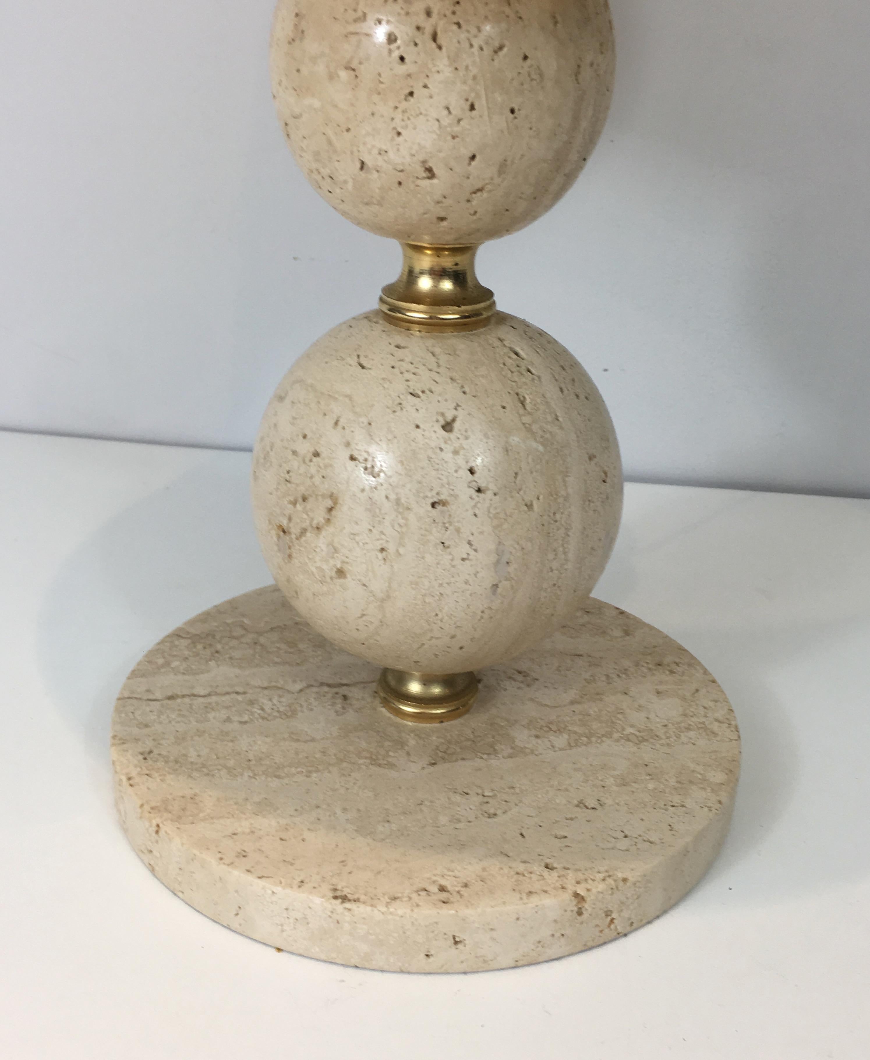 Travertin and Brass Table Lamp, circa 1970 For Sale 2