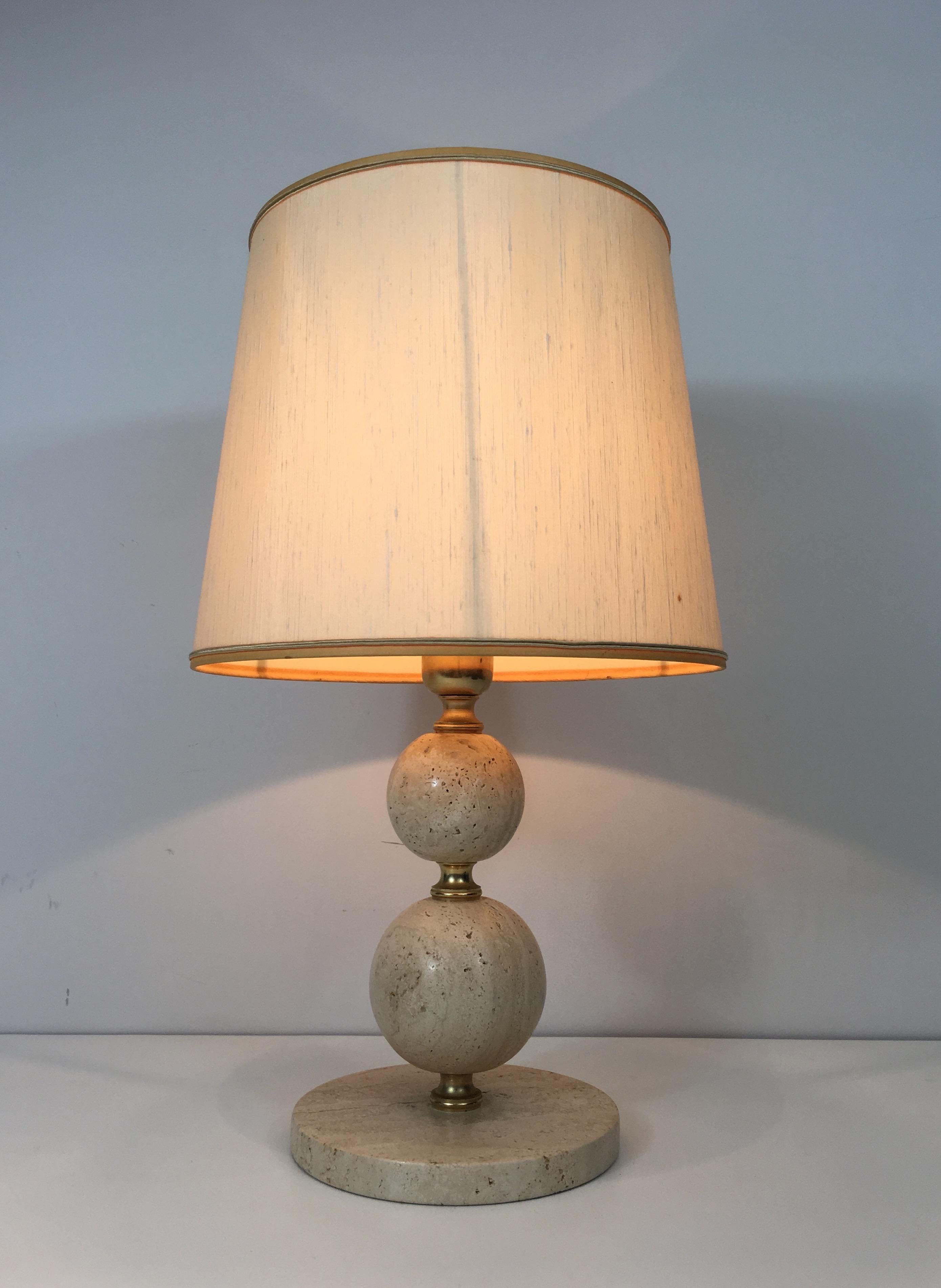 Travertin and Brass Table Lamp, circa 1970 For Sale 3