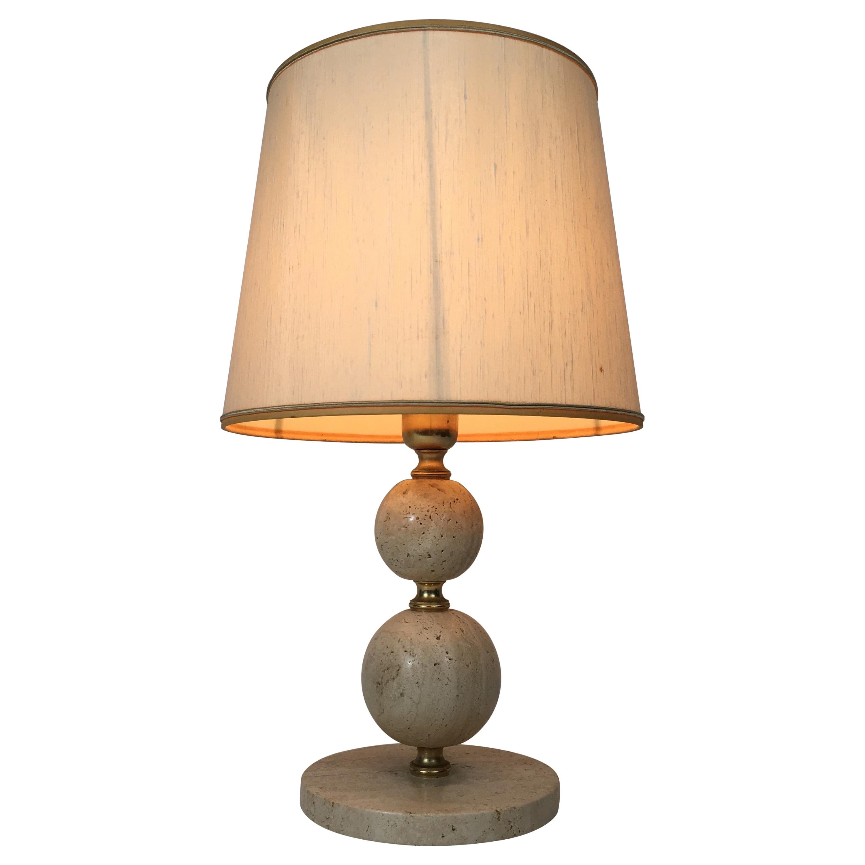 Travertin and Brass Table Lamp, circa 1970 For Sale