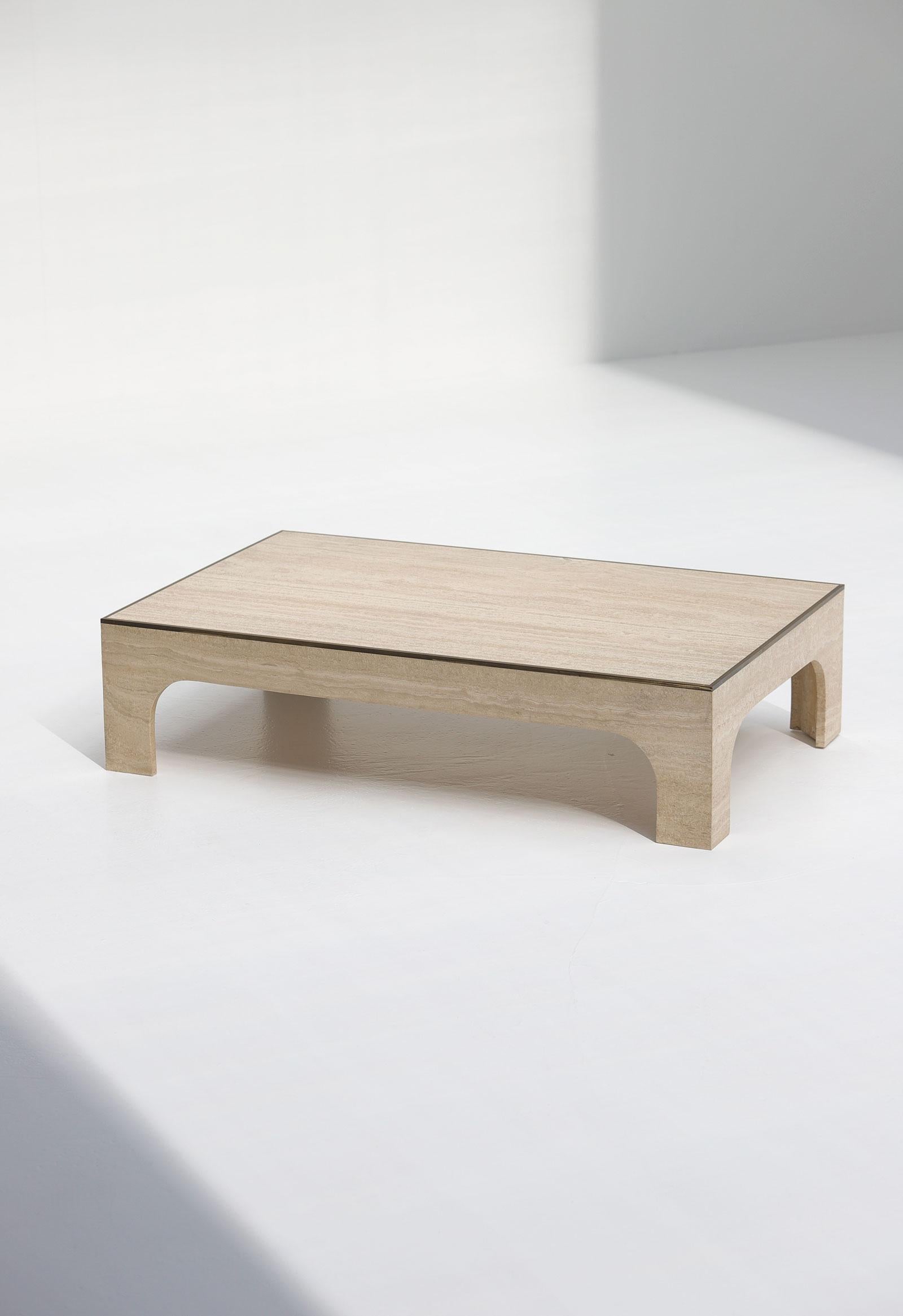 European Travertin Coffee Table by Willy Rizzo