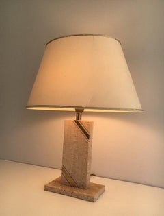 Travertin Lamp with Brass Incrustation