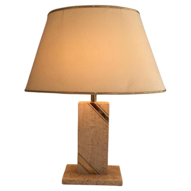 Travertin-Lampe mit Messing-Inkrustation im Angebot