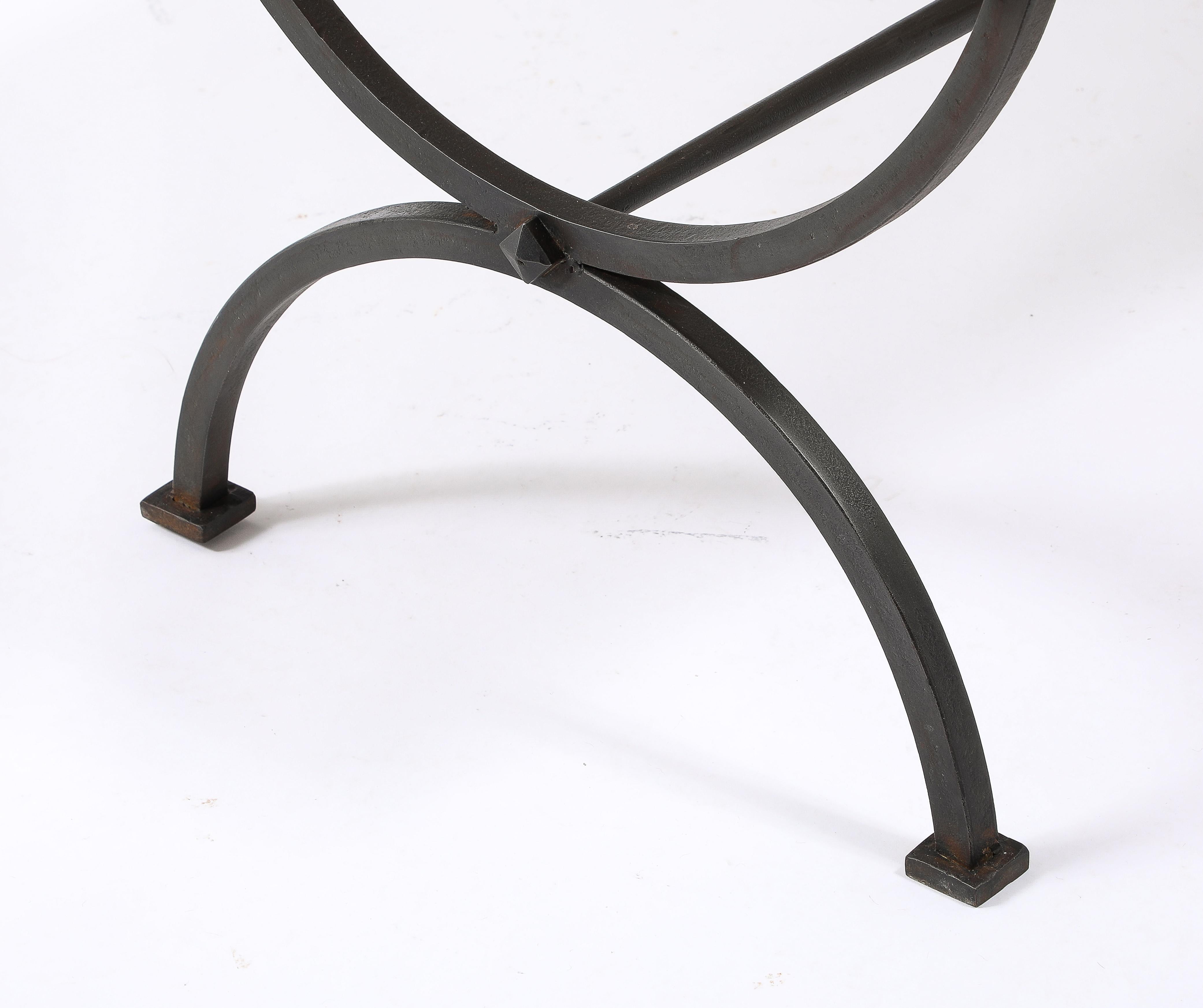 Travertin Marble & Wrought Iron Coffee Table, France 1940's For Sale 7