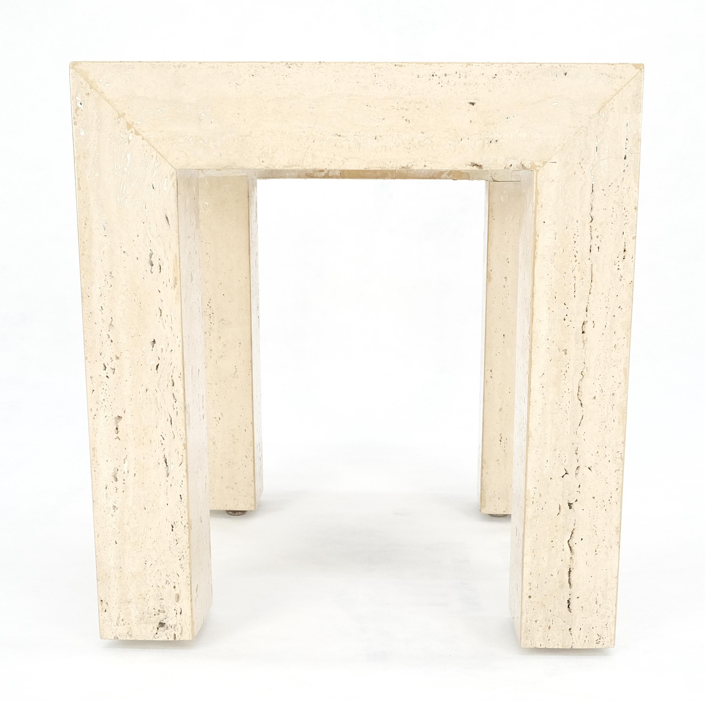 Polished Travertine 14x14 Square Top Side End Table Stand Italian Mid Century Modern MINT For Sale