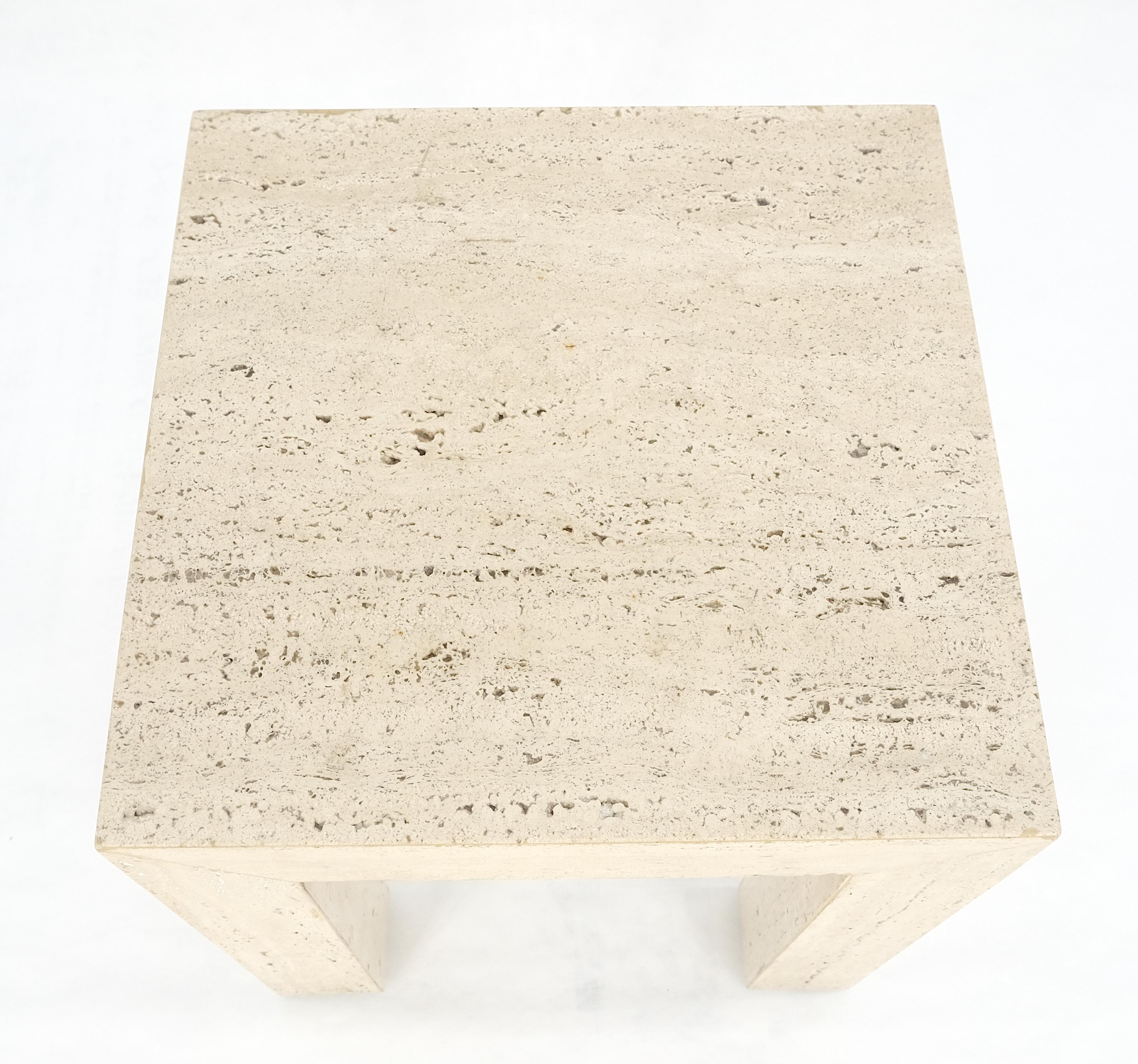 Travertine 14x14 Square Top Side End Table Stand Italian Mid Century Modern MINT In Good Condition For Sale In Rockaway, NJ