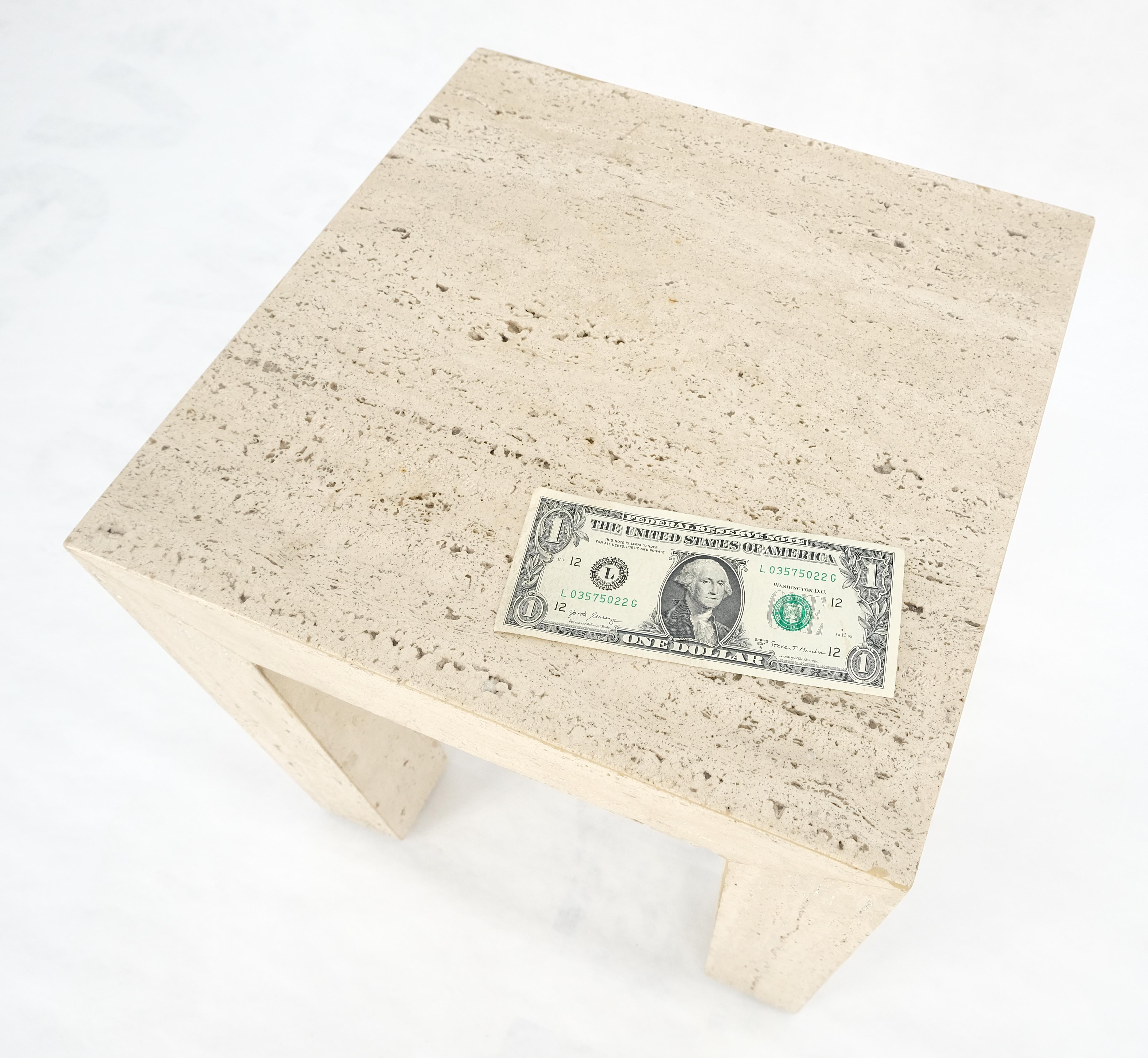 Travertine 14x14 Square Top Side End Table Stand Italian Mid Century Modern MINT For Sale 1