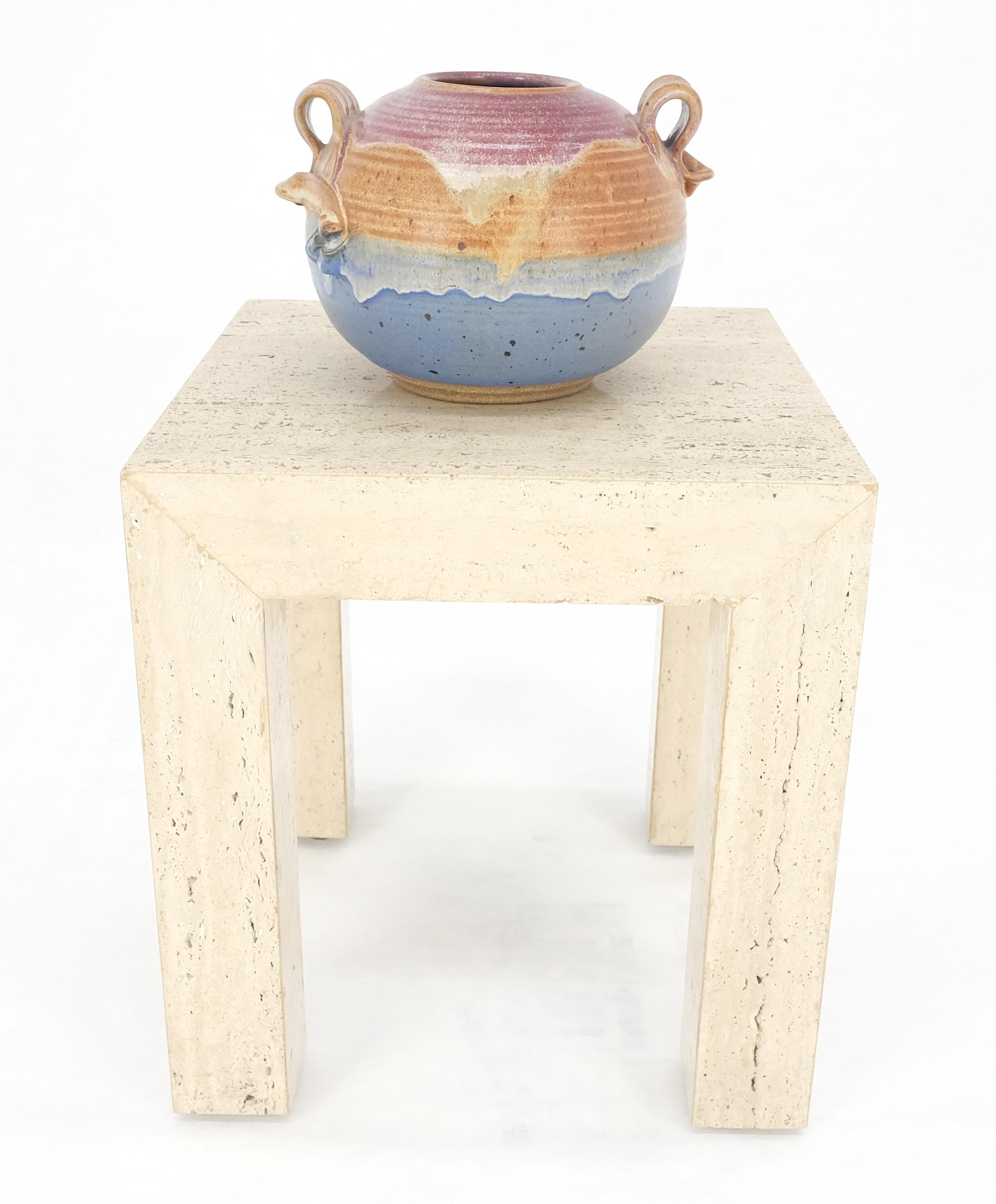 Travertine 14x14 Square Top Side End Table Stand Italian Mid Century Modern MINT For Sale 3