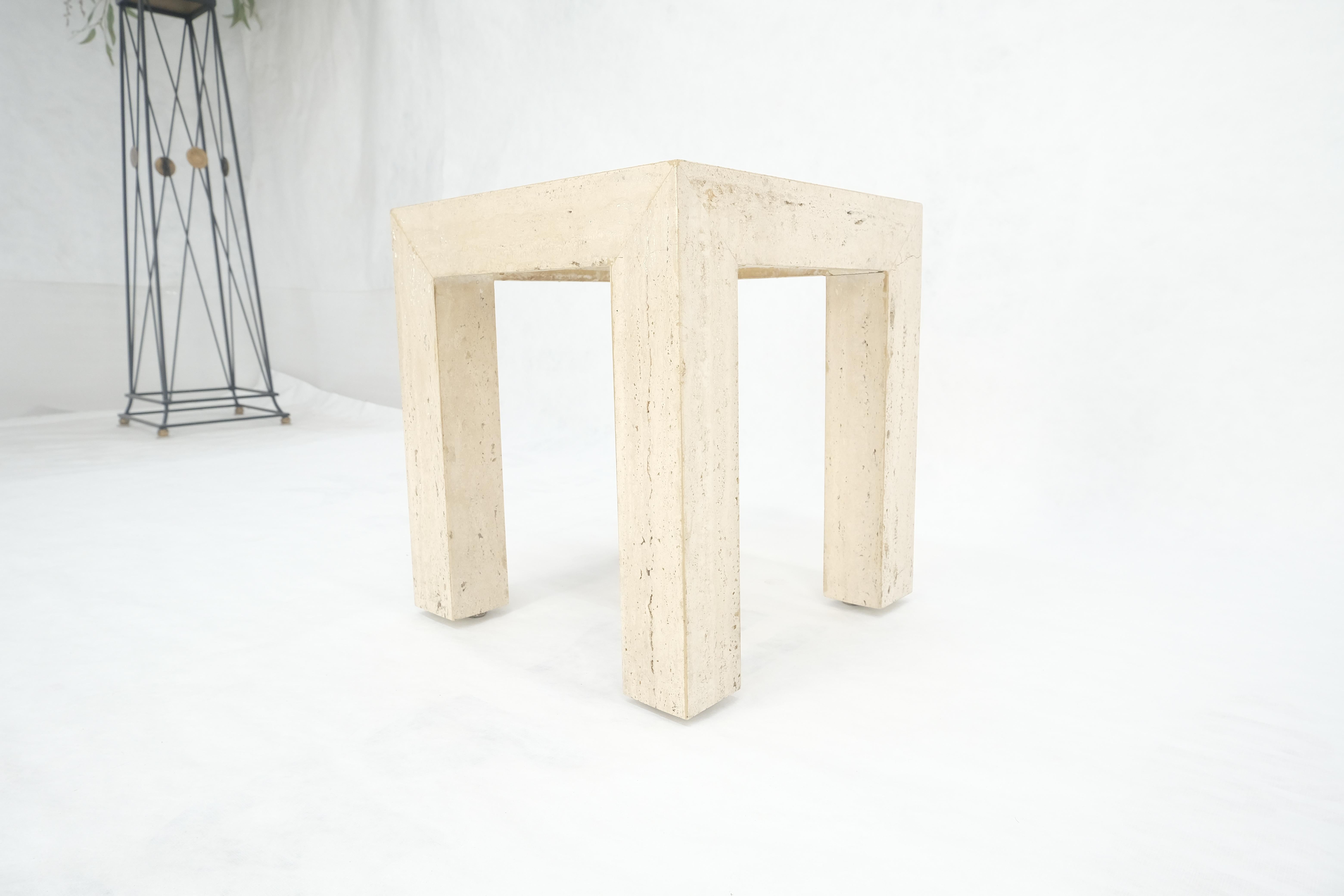 Travertine 14x14 Square Top Side End Table Stand Italian Mid Century Modern MINT For Sale 4