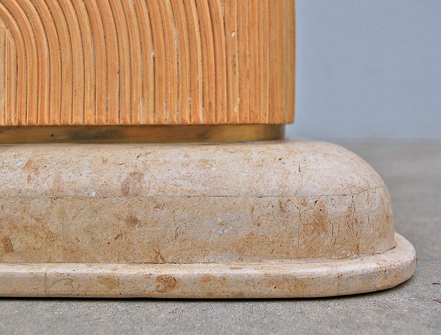 Italian Travertine and Bamboo Square Side Table, 1980s, Italy