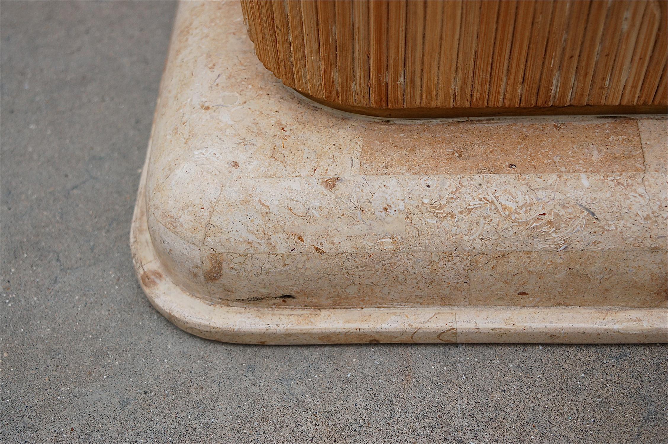 Travertine and Bamboo Square Side Table, 1980s, Italy In Good Condition In Noorderwijk, BE