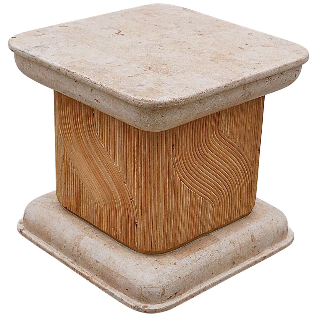 Travertine and Bamboo Square Side Table, 1980s, Italy