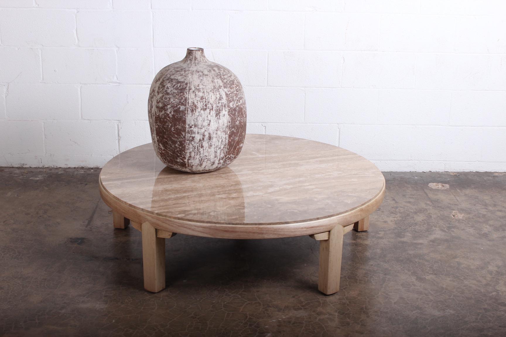 Travertine and Bleached Mahogany Coffee Table by Edward Wormley for Dunbar 8