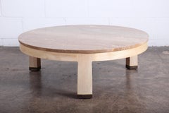 Travertine and Bleached Mahogany Coffee Table by Edward Wormley for Dunbar