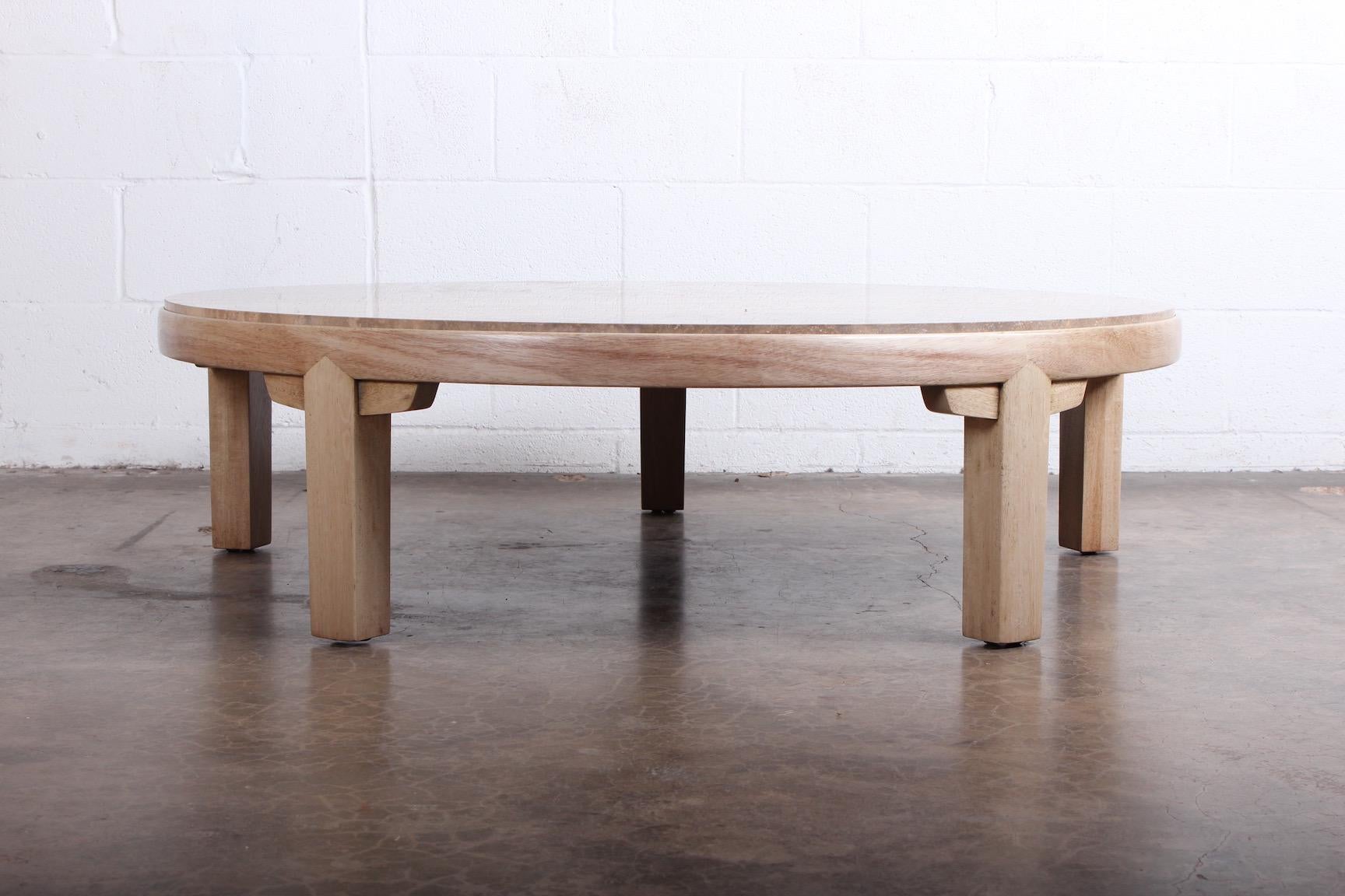 Travertine and Bleached Mahogany Coffee Table by Edward Wormley for Dunbar In Good Condition In Dallas, TX