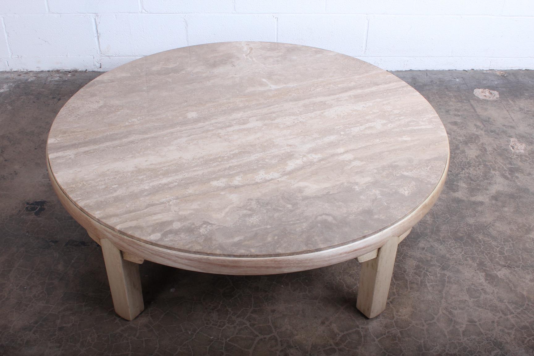 Mid-20th Century Travertine and Bleached Mahogany Coffee Table by Edward Wormley for Dunbar