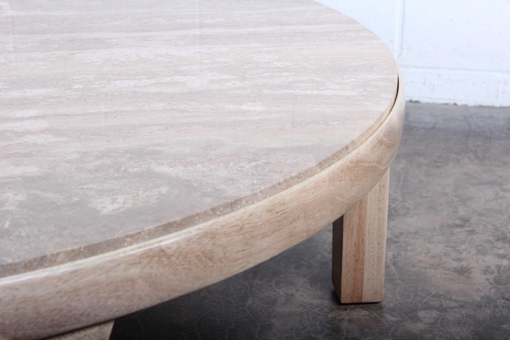 Travertine and Bleached Mahogany Coffee Table by Edward Wormley for Dunbar 1