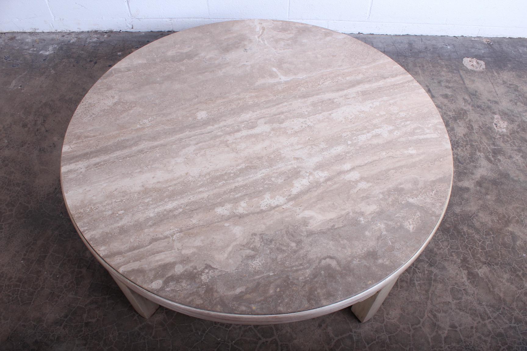 Travertine and Bleached Mahogany Coffee Table by Edward Wormley for Dunbar 2