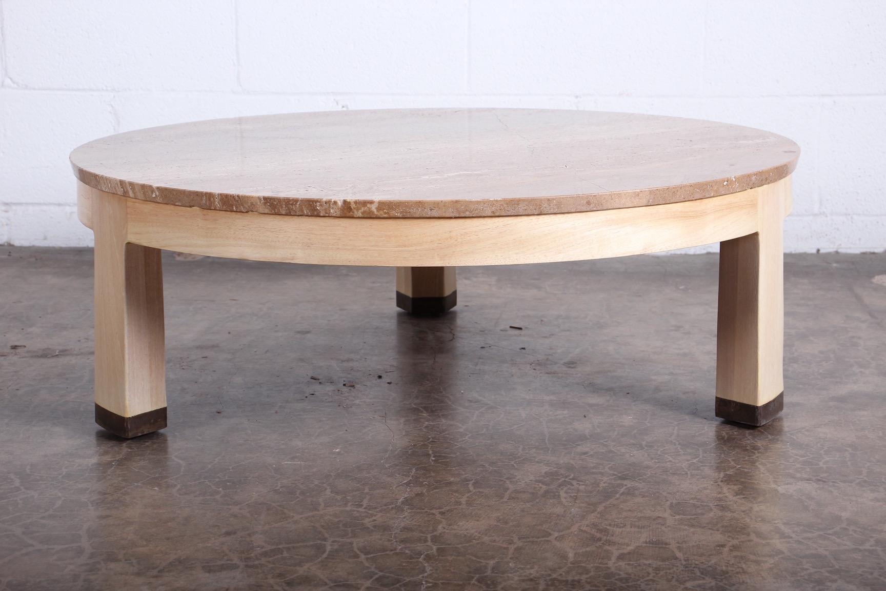 Travertine and Bleached Mahogany Coffee Table by Edward Wormley for Dunbar 3