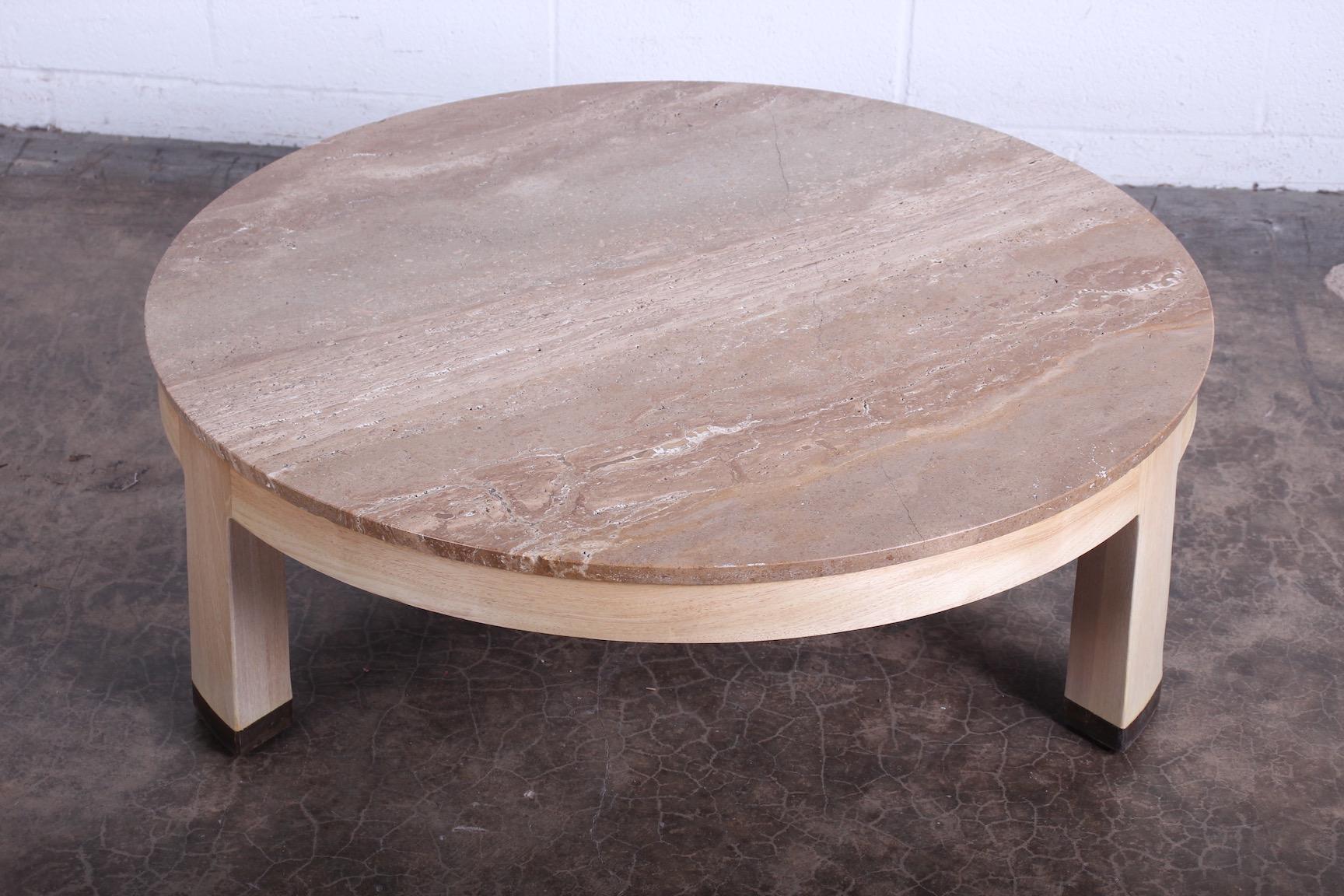 Travertine and Bleached Mahogany Coffee Table by Edward Wormley for Dunbar 4