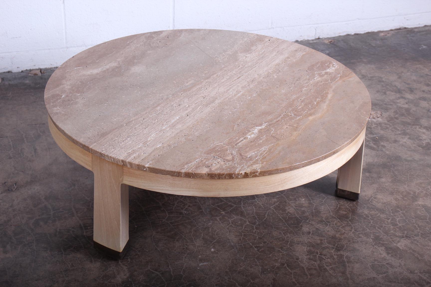 Travertine and Bleached Mahogany Coffee Table by Edward Wormley for Dunbar 5