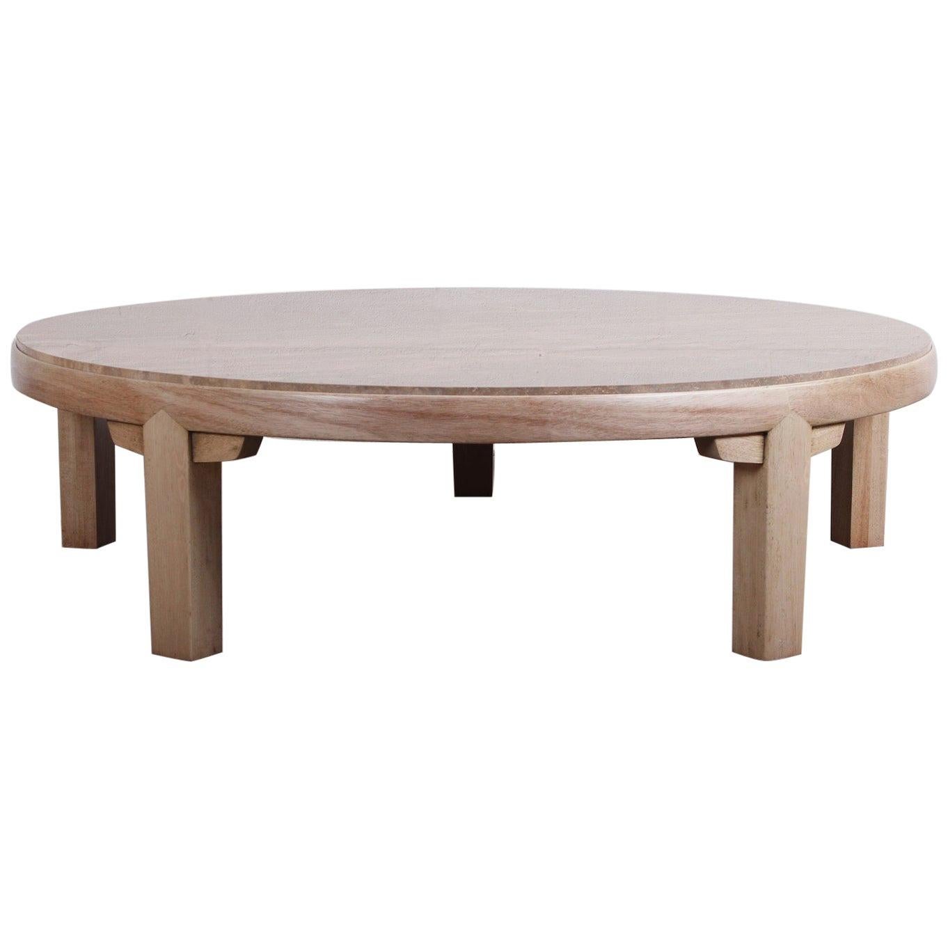 Travertine and Bleached Mahogany Coffee Table by Edward Wormley for Dunbar