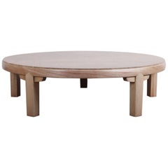 Travertine and Bleached Mahogany Coffee Table by Edward Wormley for Dunbar