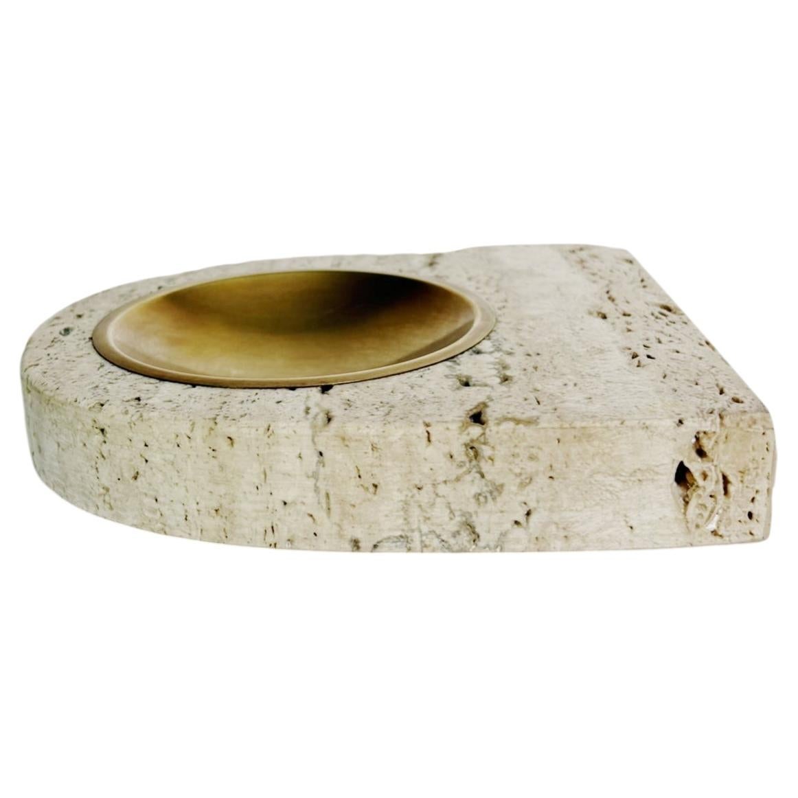 Travertine and Brass Ashtray, France, 1960s