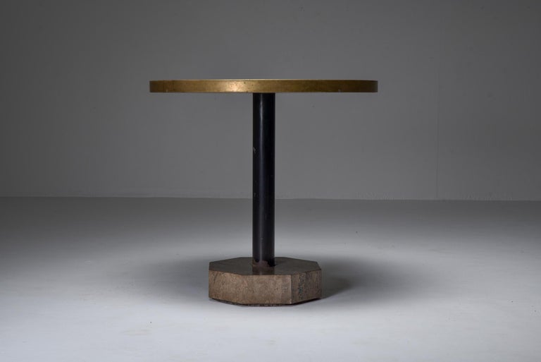 Travertine and Brass Bistro Table at 1stDibs