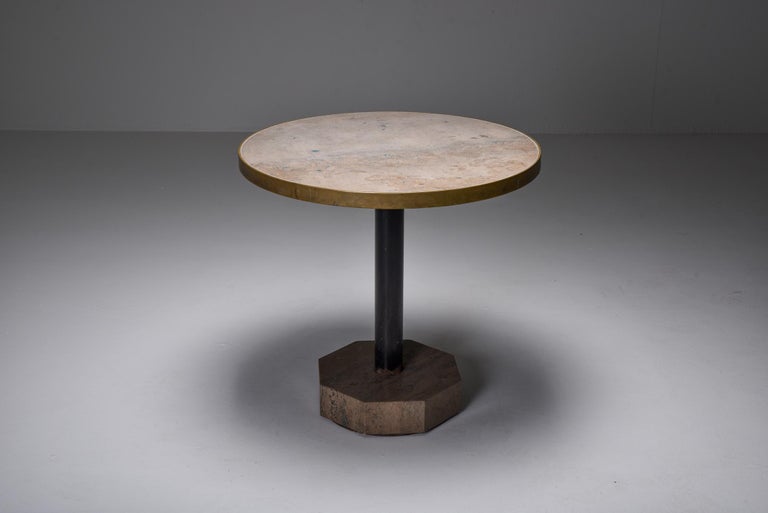 Travertine and Brass Bistro Table at 1stDibs