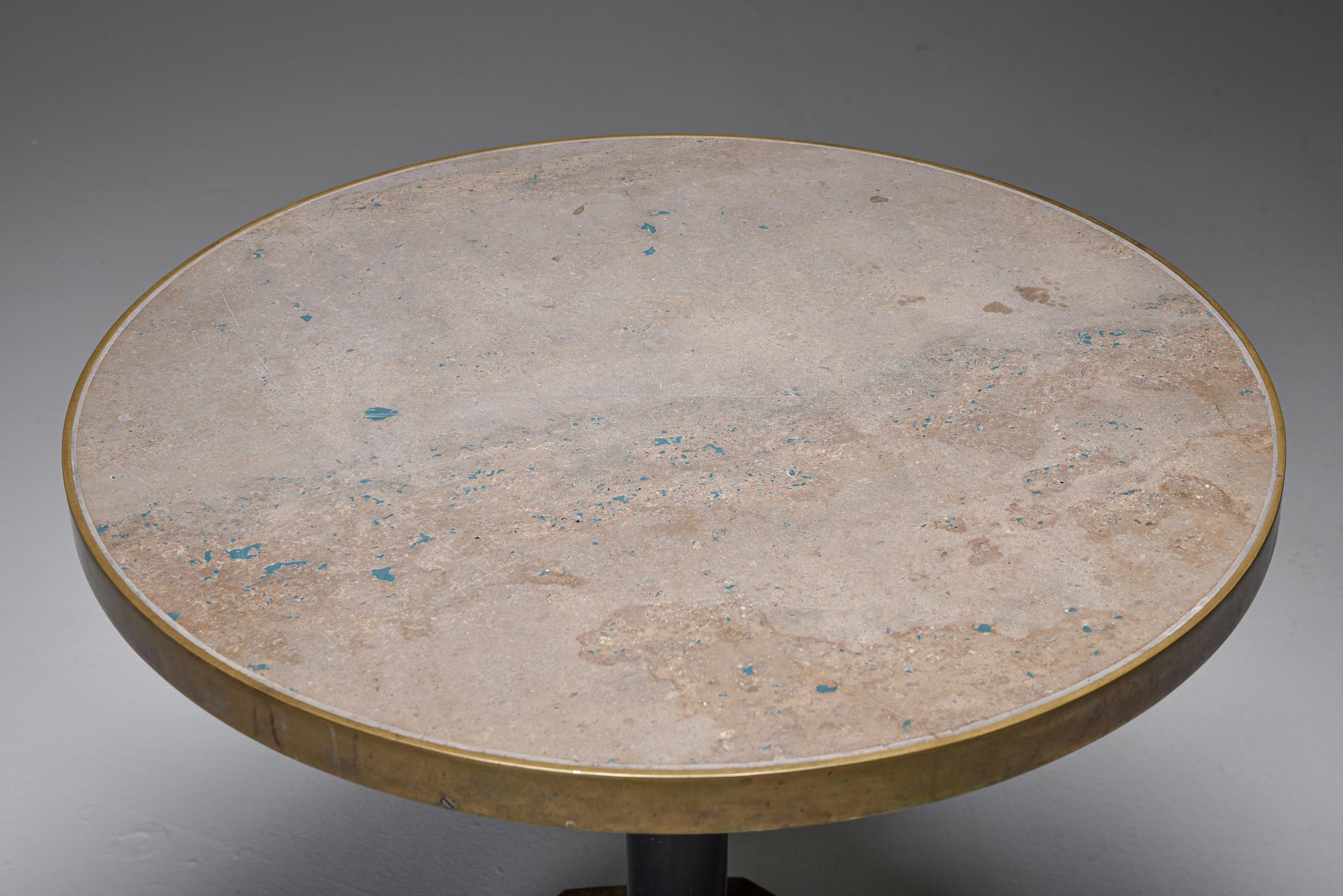 Travertine and Brass Bistro Table In Good Condition In Antwerp, BE
