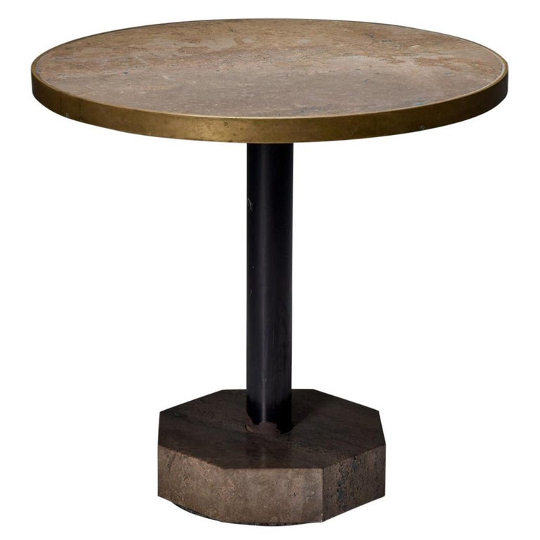 Travertine and Brass Bistro Table at 1stDibs